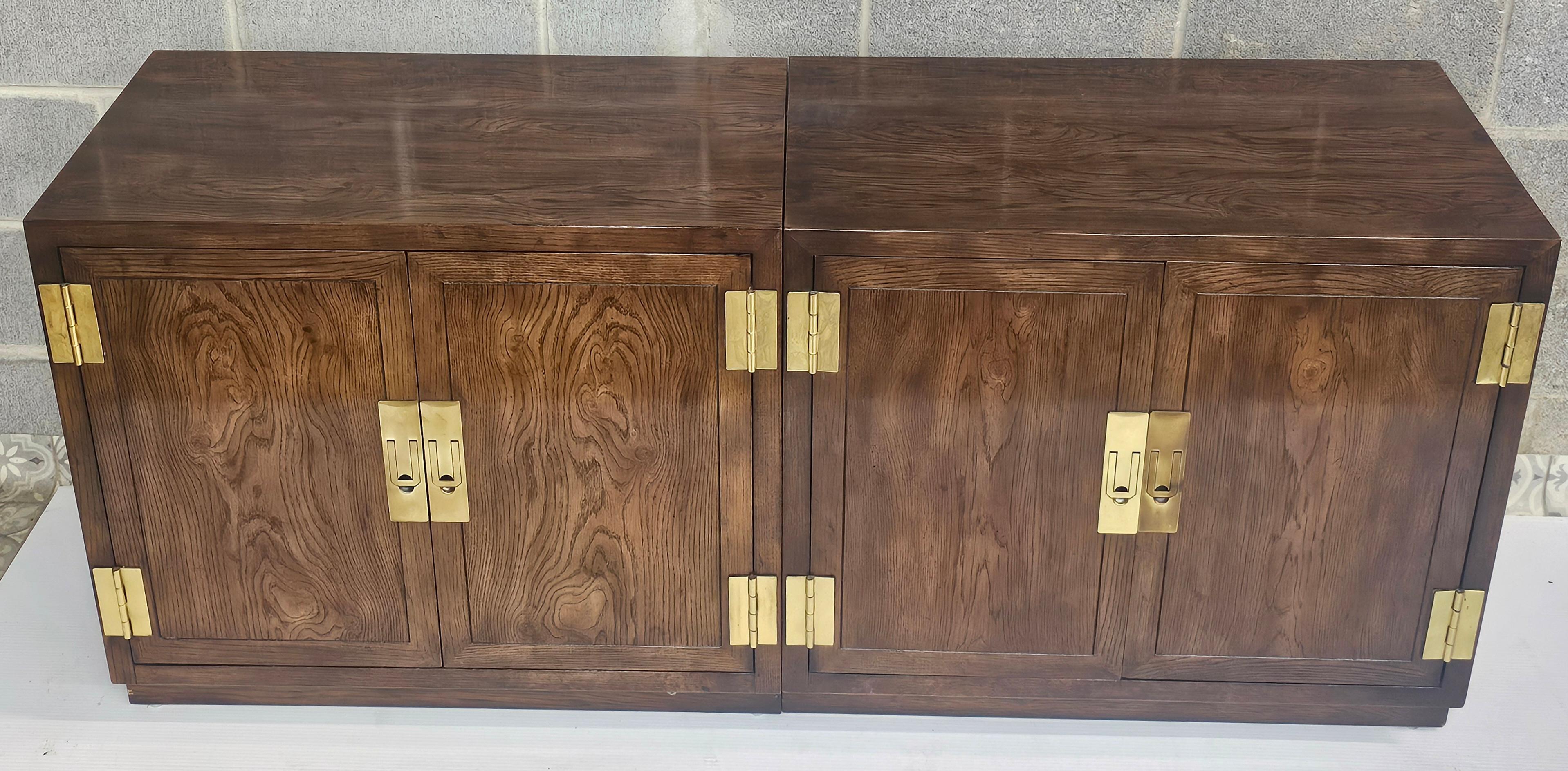 Henredon Modernist Three-Part Campaign Oak and Brass Buffet / Credenza For Sale 3
