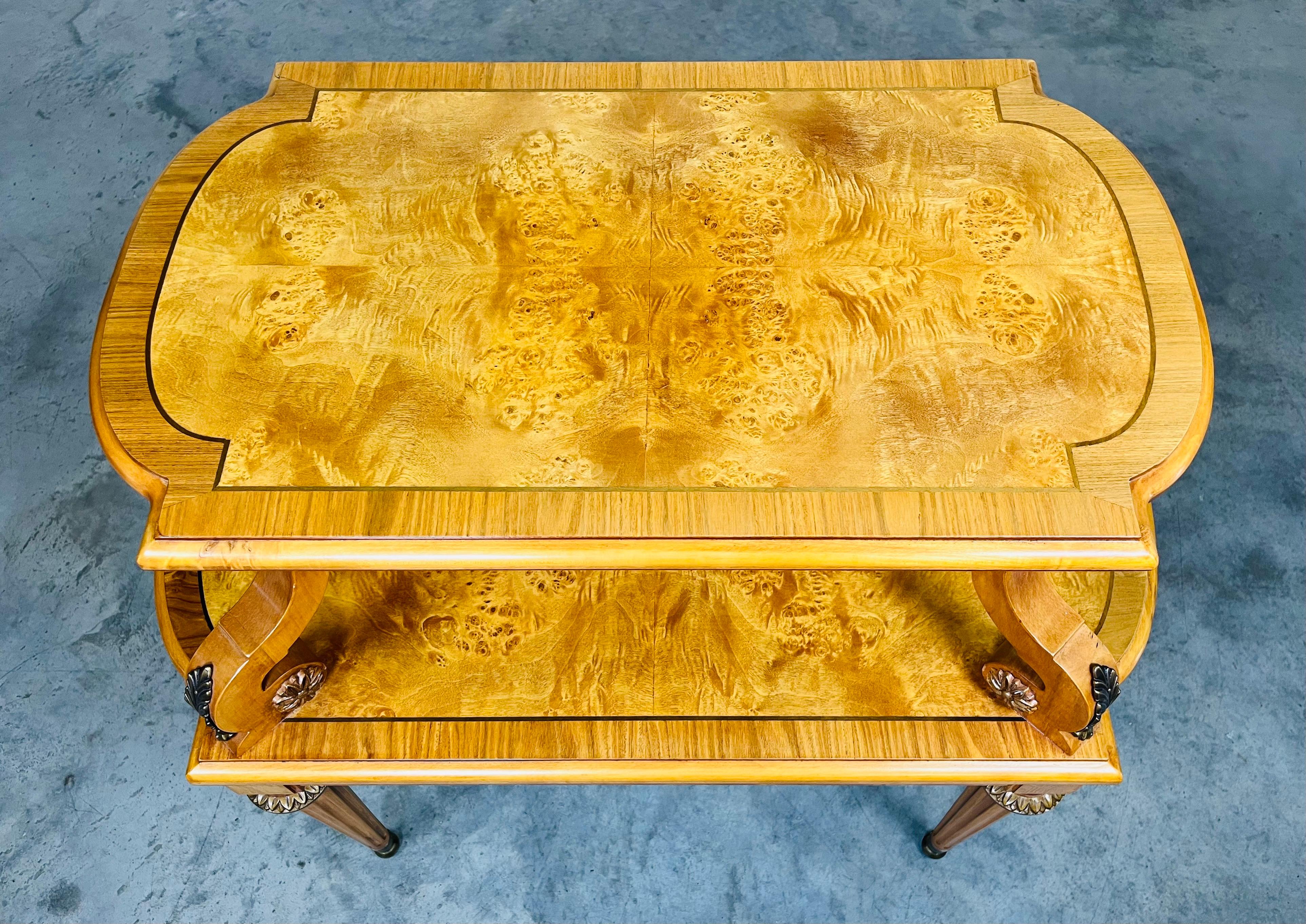 American Henredon Neoclassical French Empire Olive Ashwood Burled 2-Tier Side Table