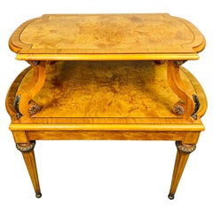 Henredon Neoclassical French Empire Olive Ashwood Burled 2-Tier Side Table