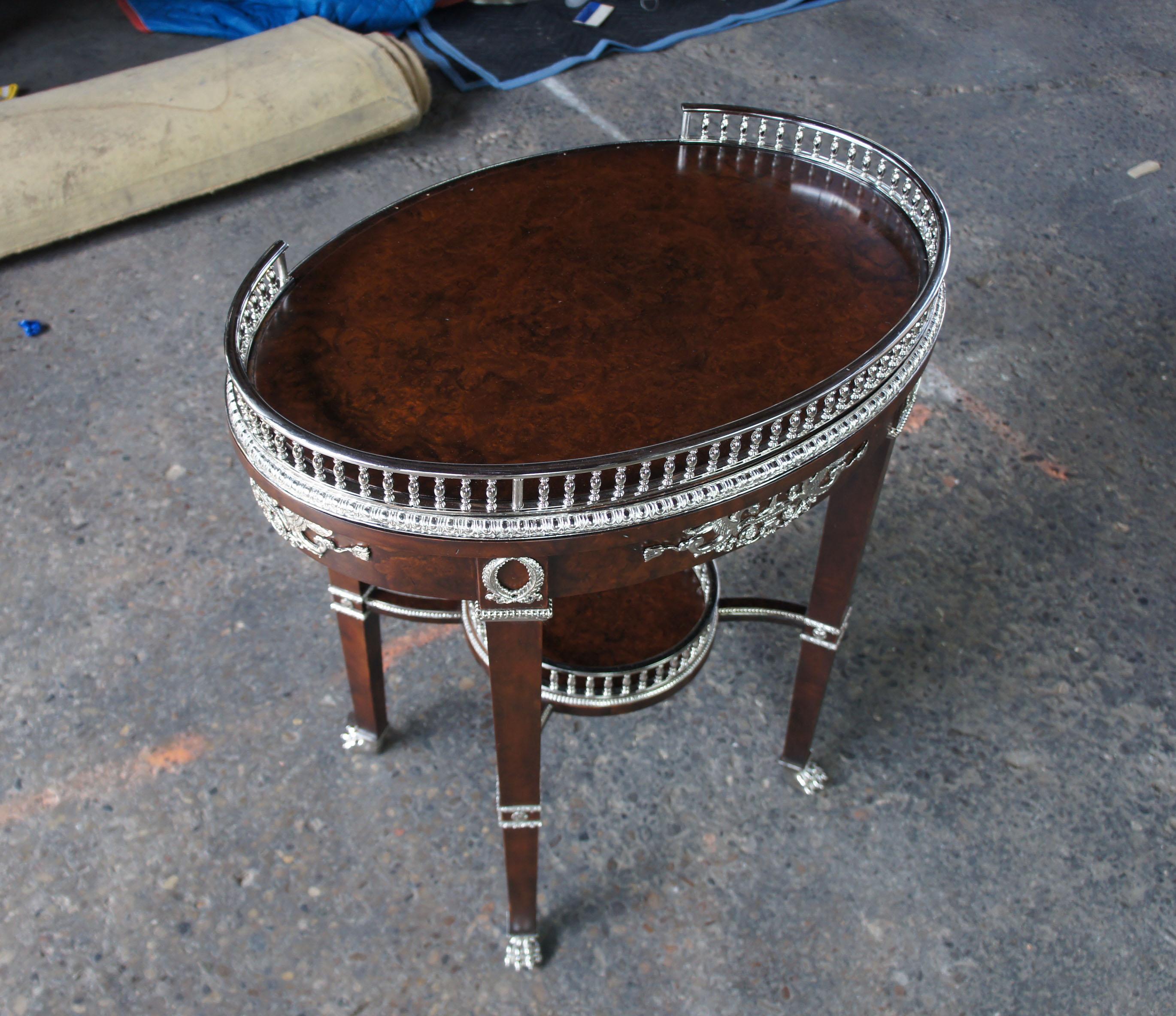 Henredon Neoclassical Revival Burlwood Bar Cart Accent Table Paw Foot Silver 6