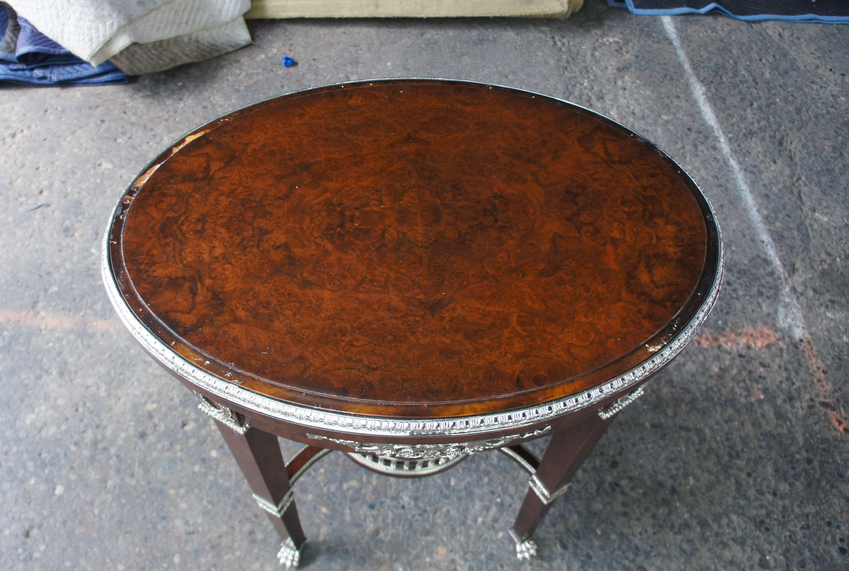 Henredon Neoclassical Revival Burlwood Bar Cart Accent Table Paw Foot Silver 7