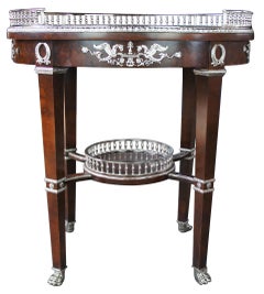 Henredon Neoclassical Revival Burlwood Bar Cart Accent Table Paw Foot Silver