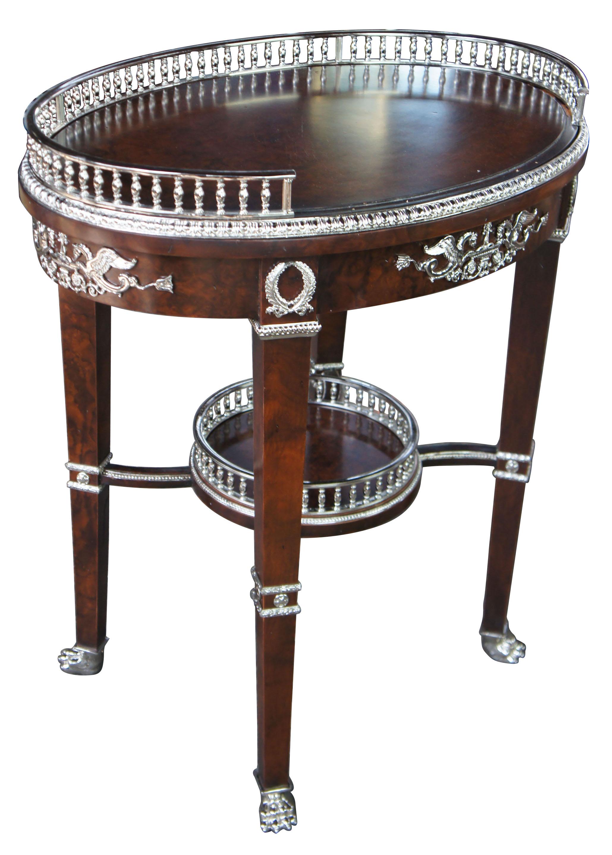 Henredon Neoclassical Revival Burlwood Bar Cart Accent Table Paw Foot Silver In Good Condition In Dayton, OH