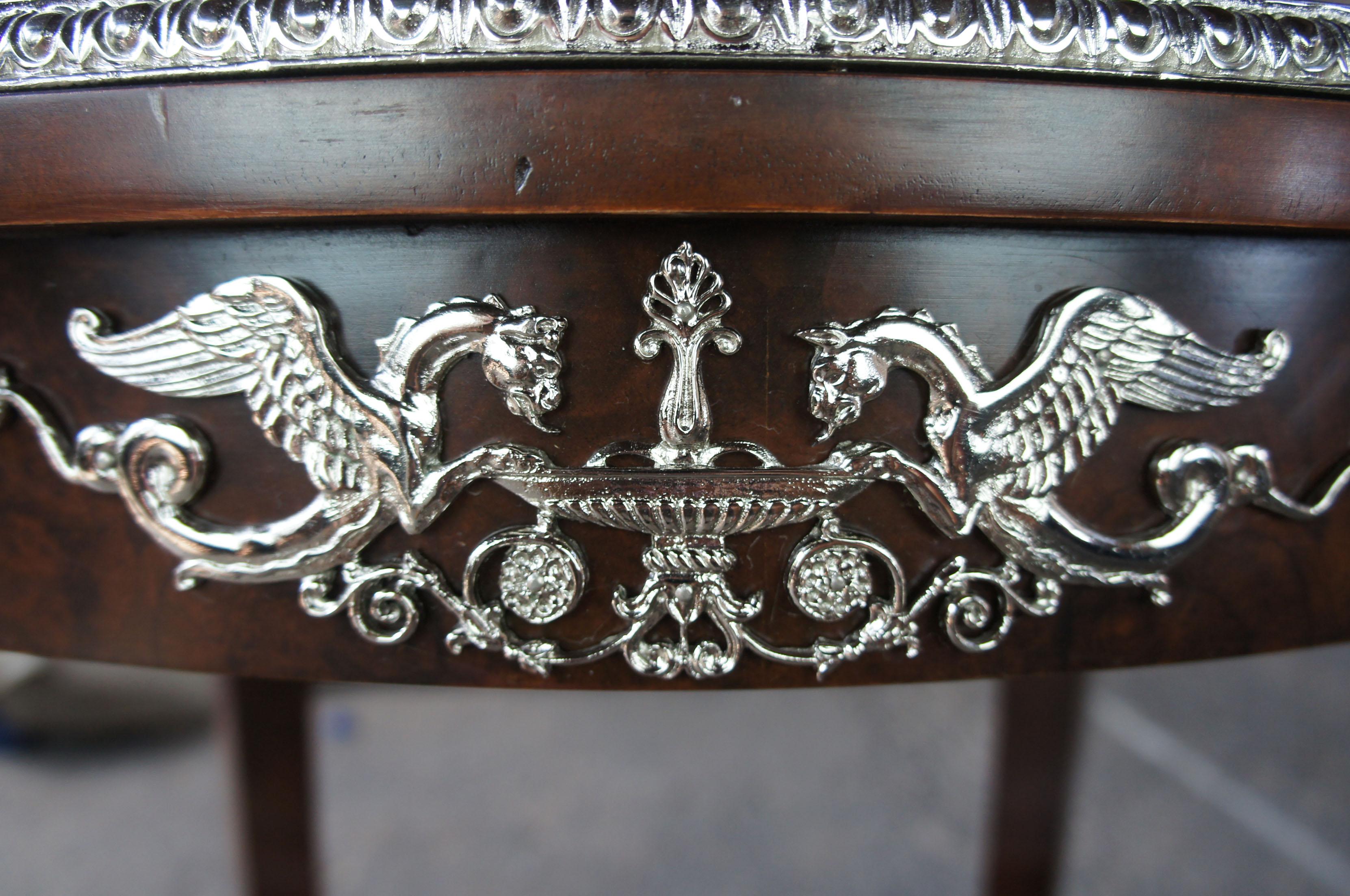 Henredon Neoclassical Revival Burlwood Bar Cart Accent Table Paw Foot Silver 2