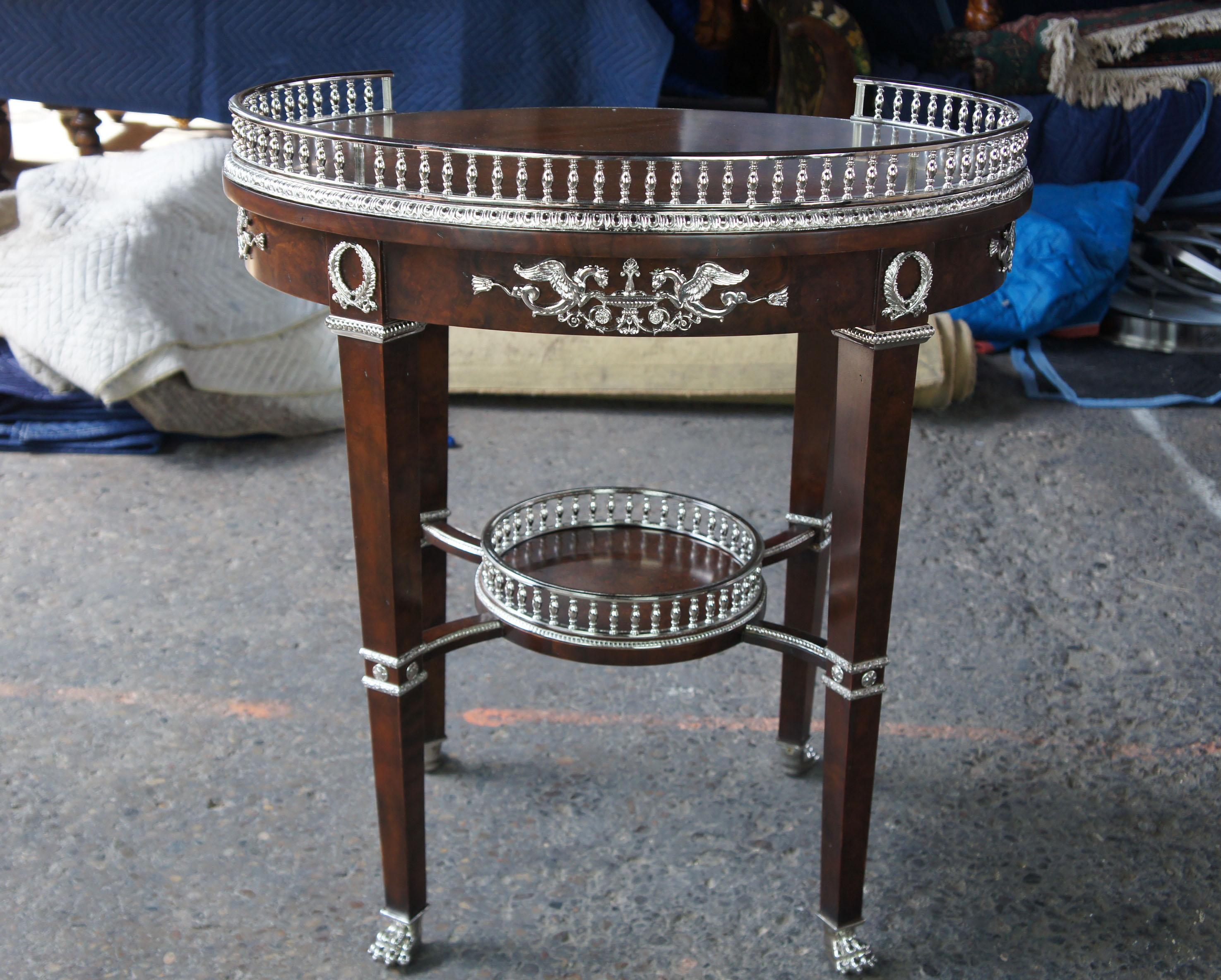 Henredon Neoclassical Revival Burlwood Bar Cart Accent Table Paw Foot Silver 5