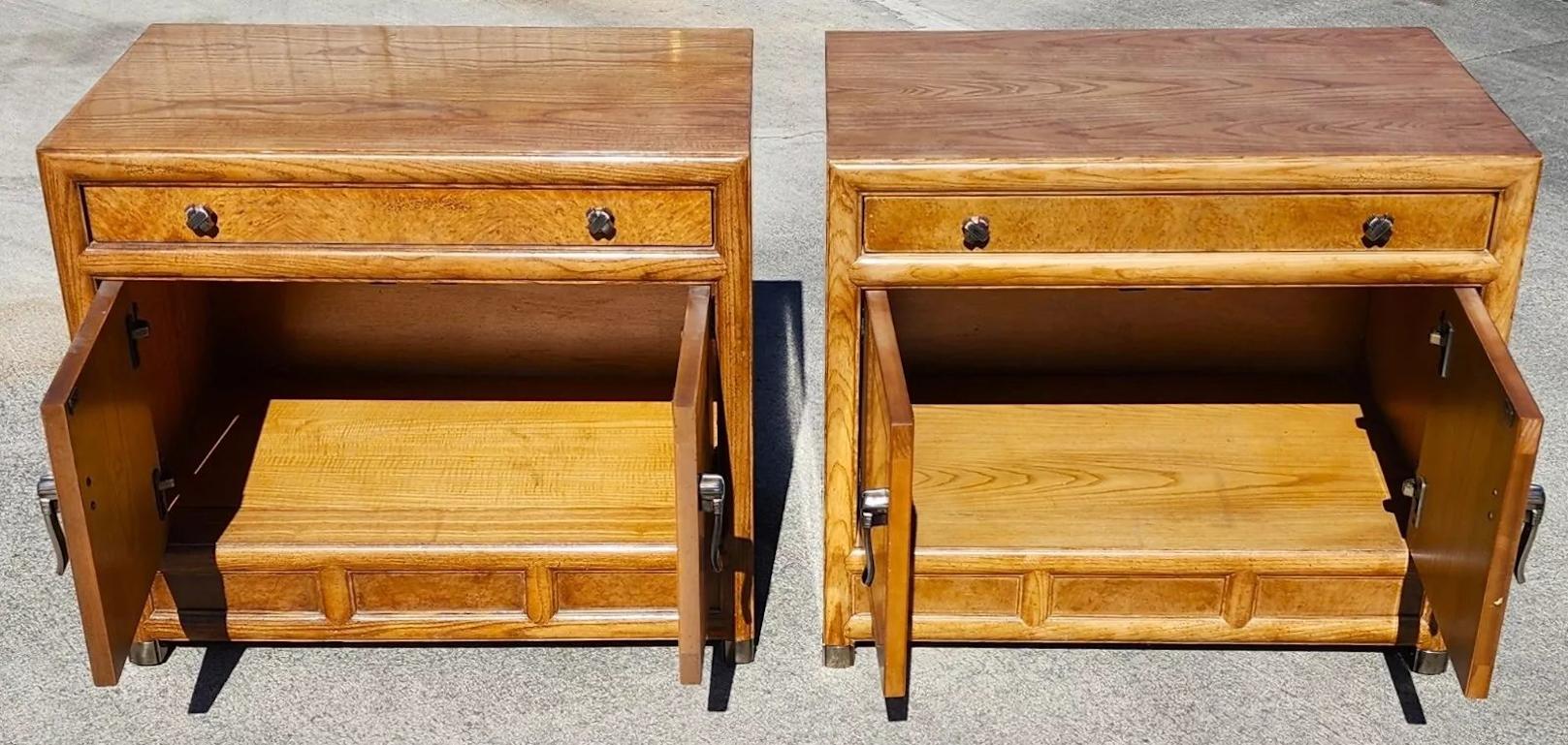 Henredon Nightstands Side Tables Campaign Style Pair In Good Condition For Sale In Lake Worth, FL
