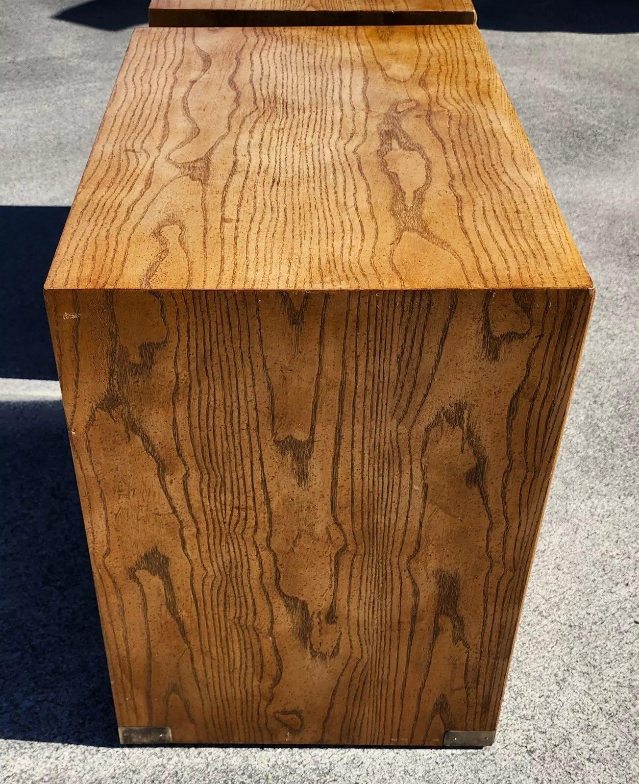 Henredon Nightstands Side Tables Campaign Style Pair For Sale 1