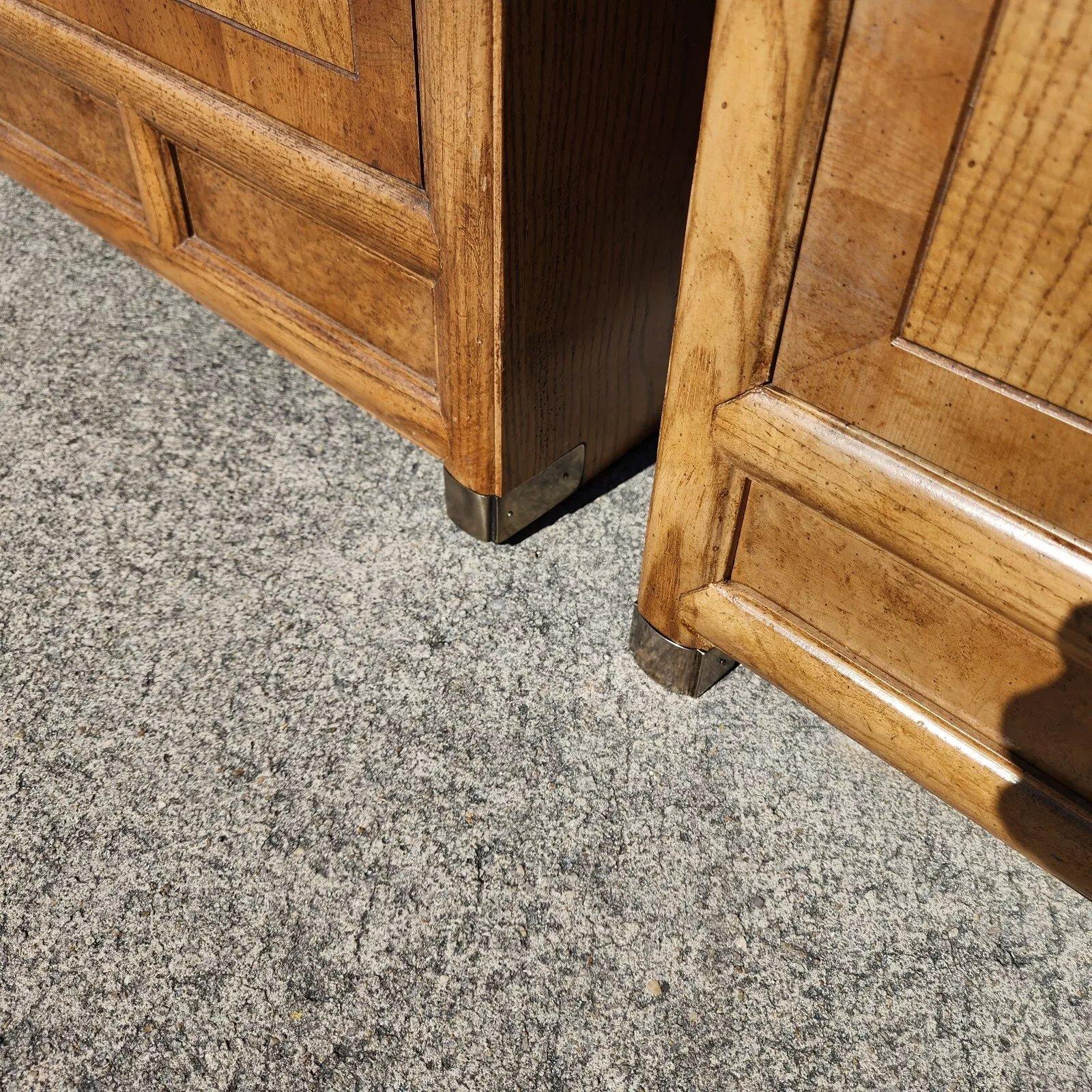 Henredon Nightstands Side Tables Campaign Style Pair For Sale 3