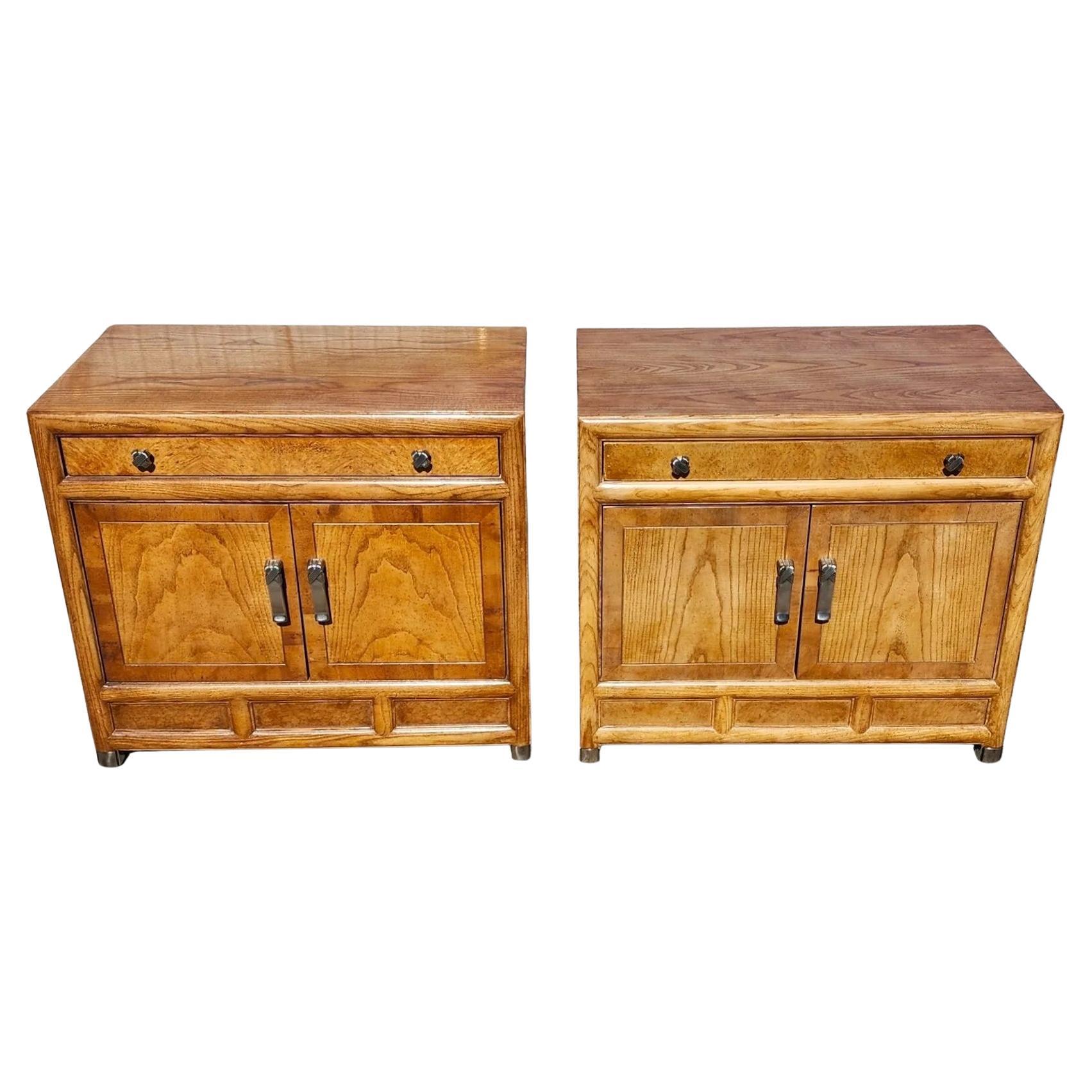 Henredon Nightstands Side Tables Campaign Style Pair
