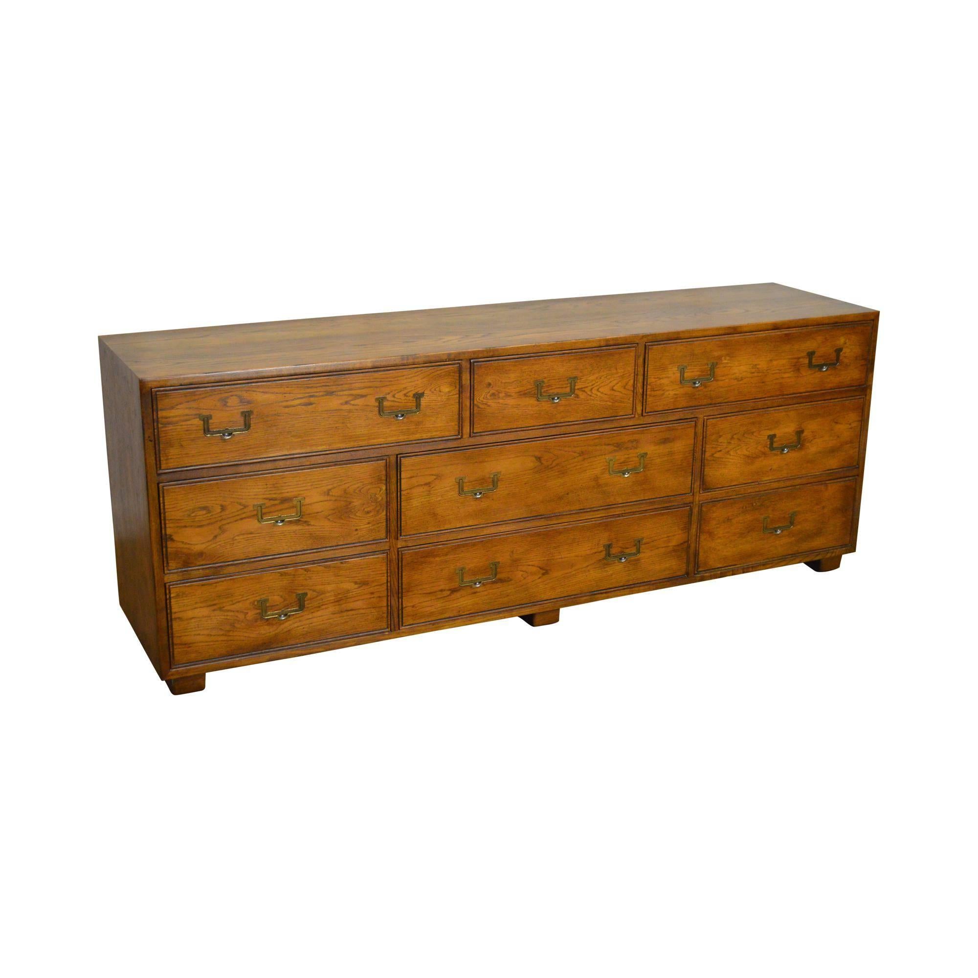 Henredon Nine-Drawer Campaign Style Dresser For Sale