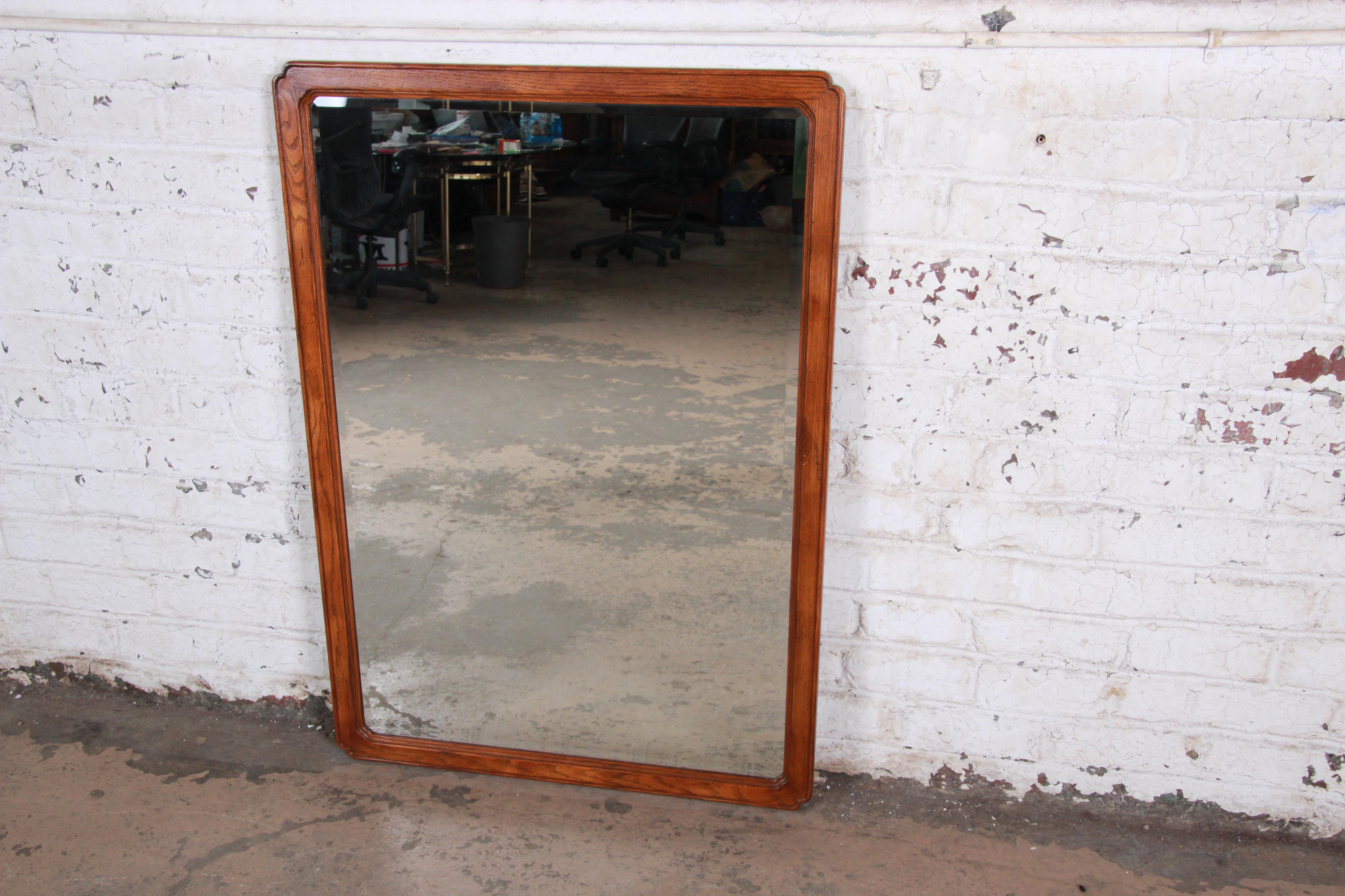 British Colonial Henredon Oak Beveled Mirror