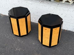Henredon Octagonal End Tables Black Lacquer And Burl ca' 1980's