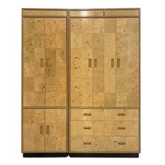 Henredon Olive Burl Burled Wood and Macassar Dresser Cabinet Shelving Wardrobe