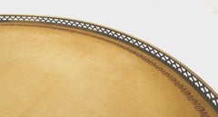 Henredon Greene & Greene Round Leather Top Brass Gallery Drop Pull Side Table MINT!