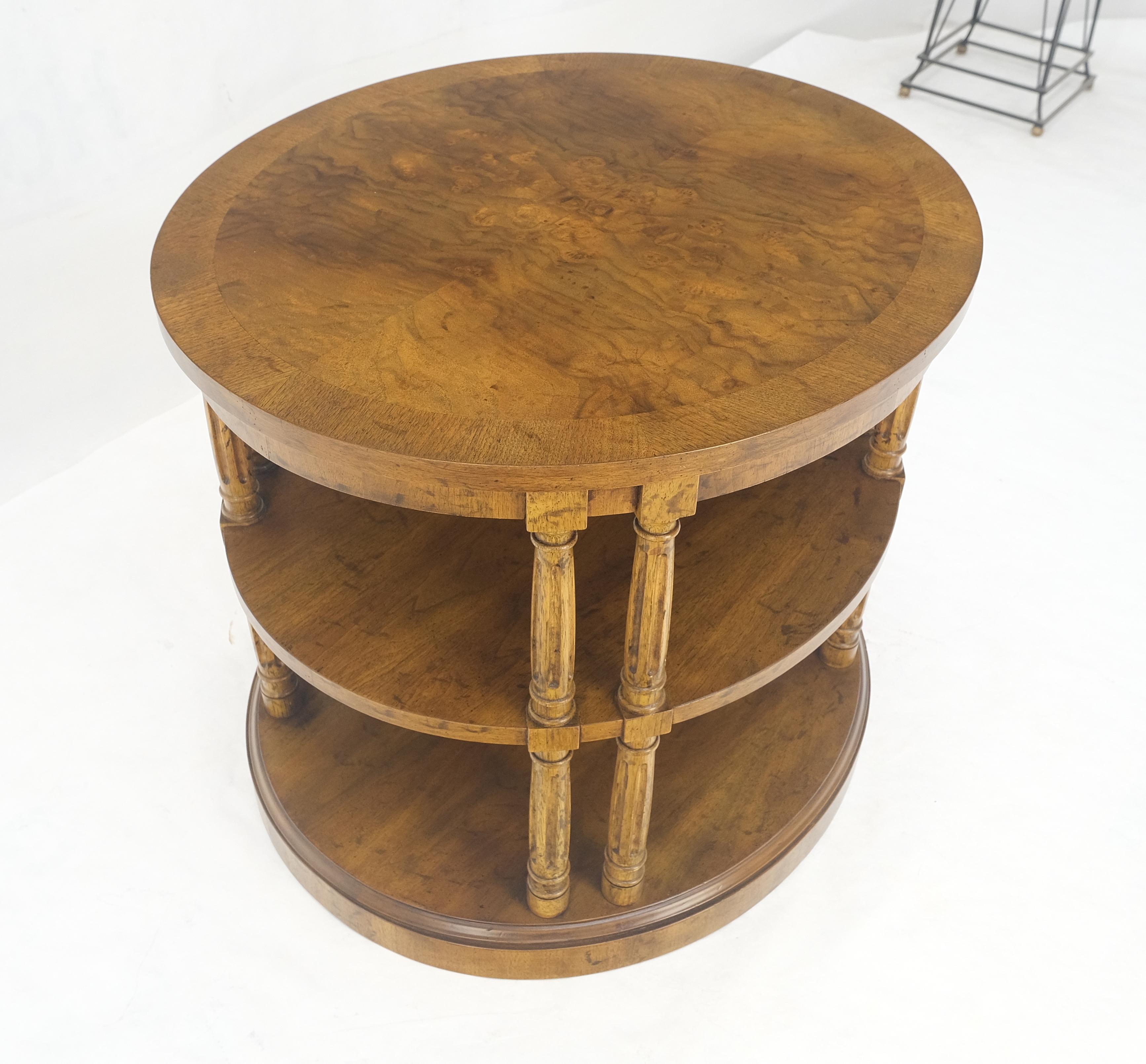 Henredon Oval Burl Walnut 3 Tier Sied End Lamp Table Stand Magazine Shelf MINT For Sale 4