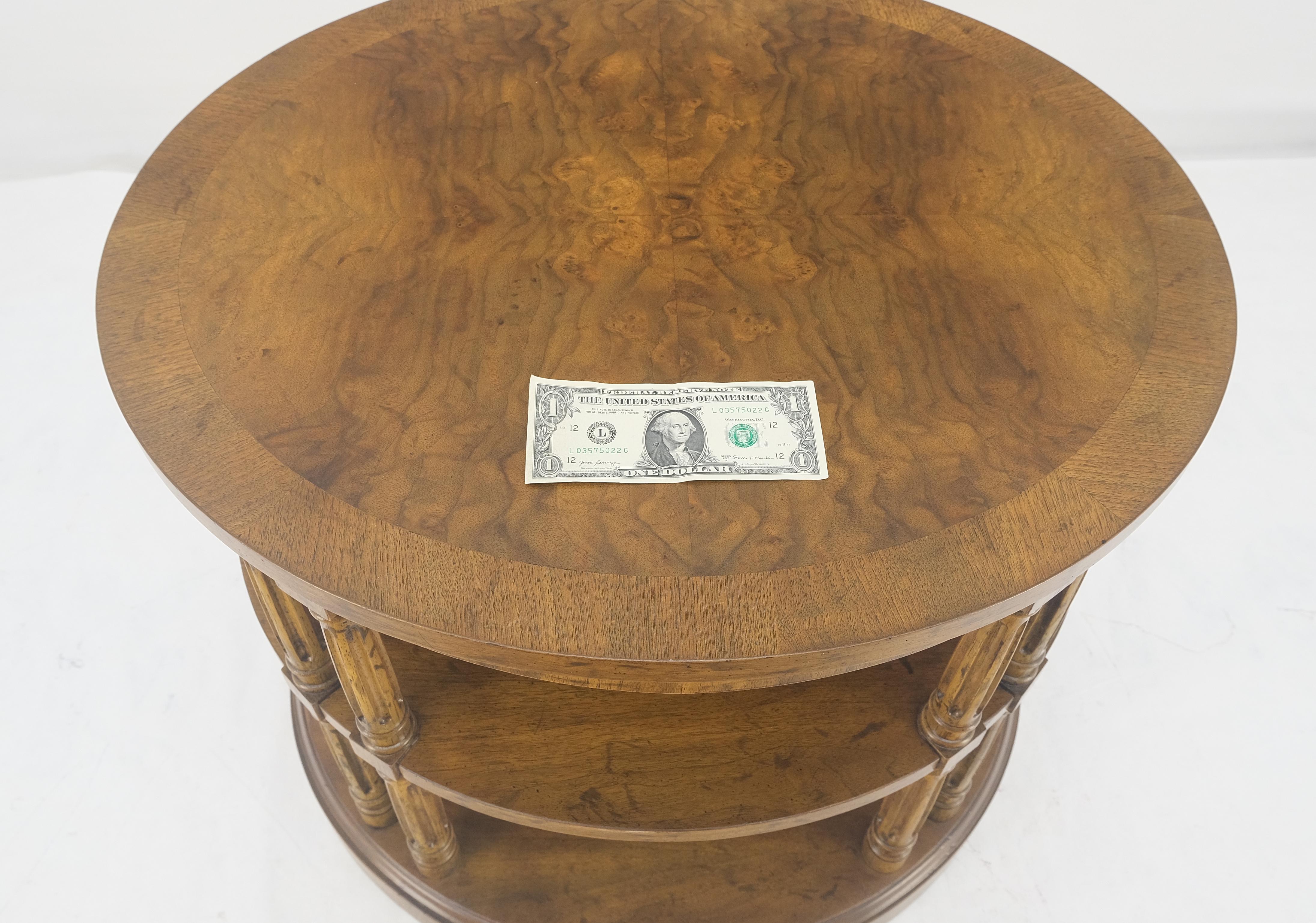 Henredon Oval Burl Walnut 3 Tier Sied End Lamp Table Stand Magazine Shelf MINT For Sale 6
