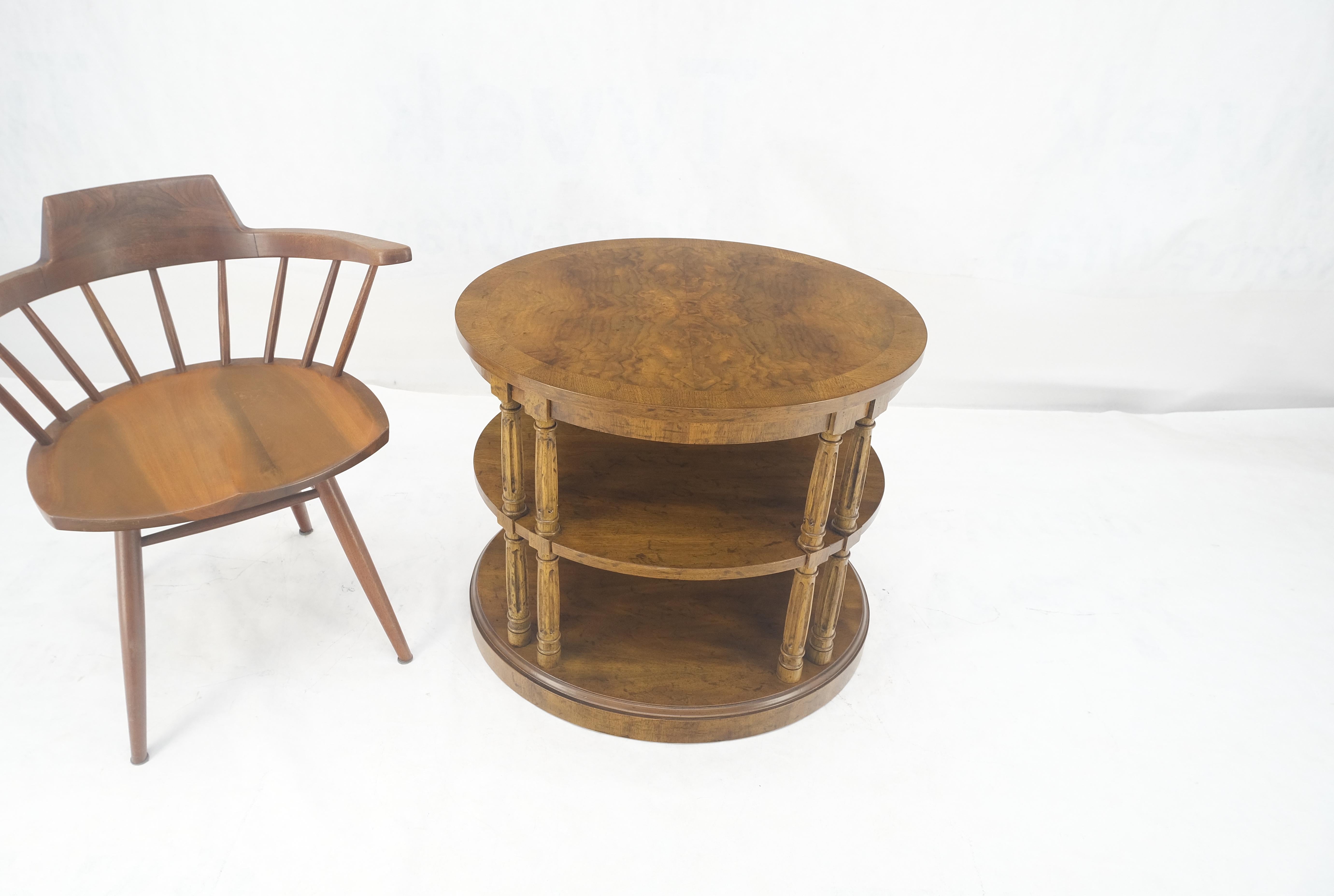 20th Century Henredon Oval Burl Walnut 3 Tier Sied End Lamp Table Stand Magazine Shelf MINT For Sale