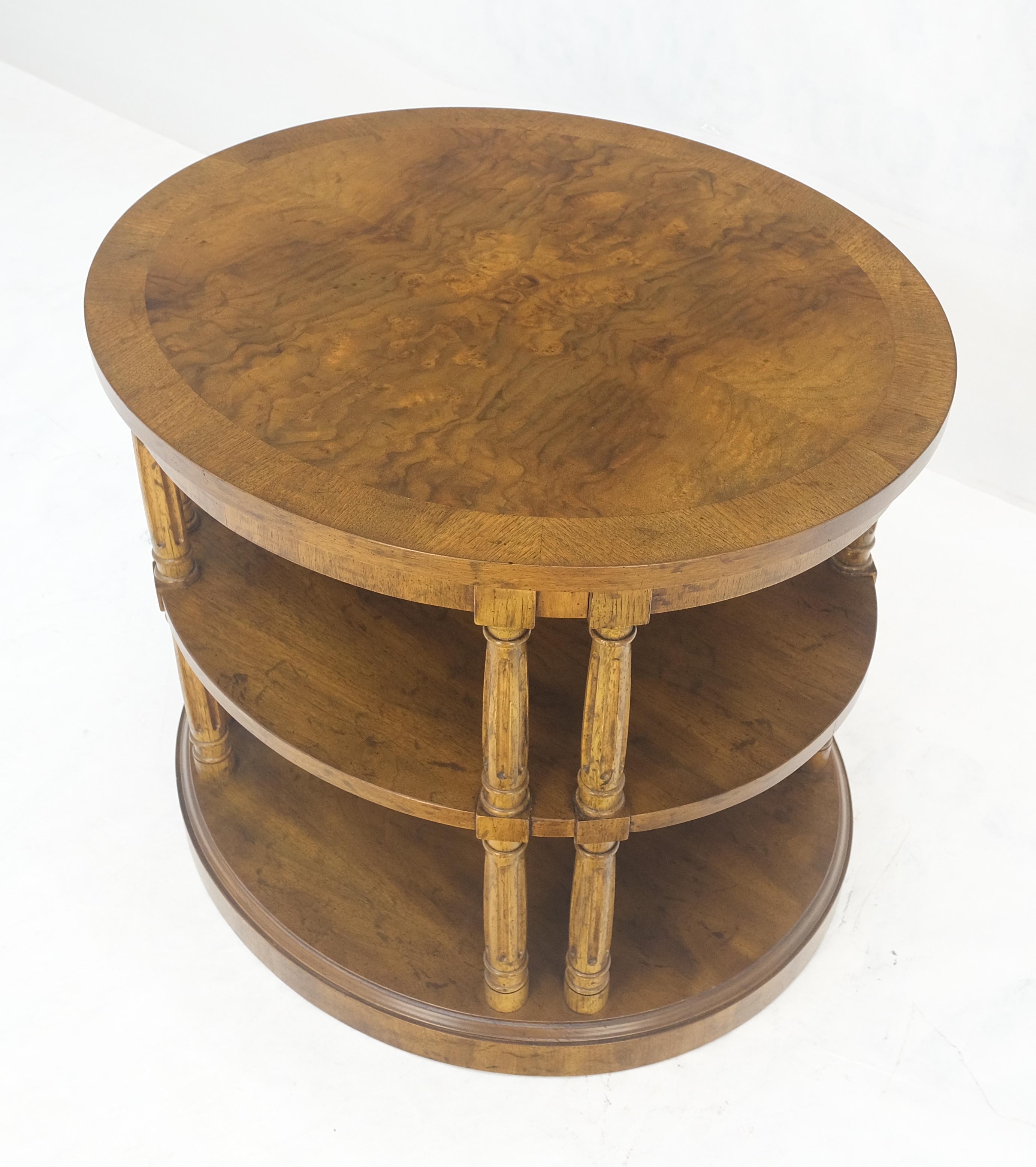 Henredon Oval Burl Walnut 3 Tier Sied End Lamp Table Stand Magazine Shelf MINT For Sale 2