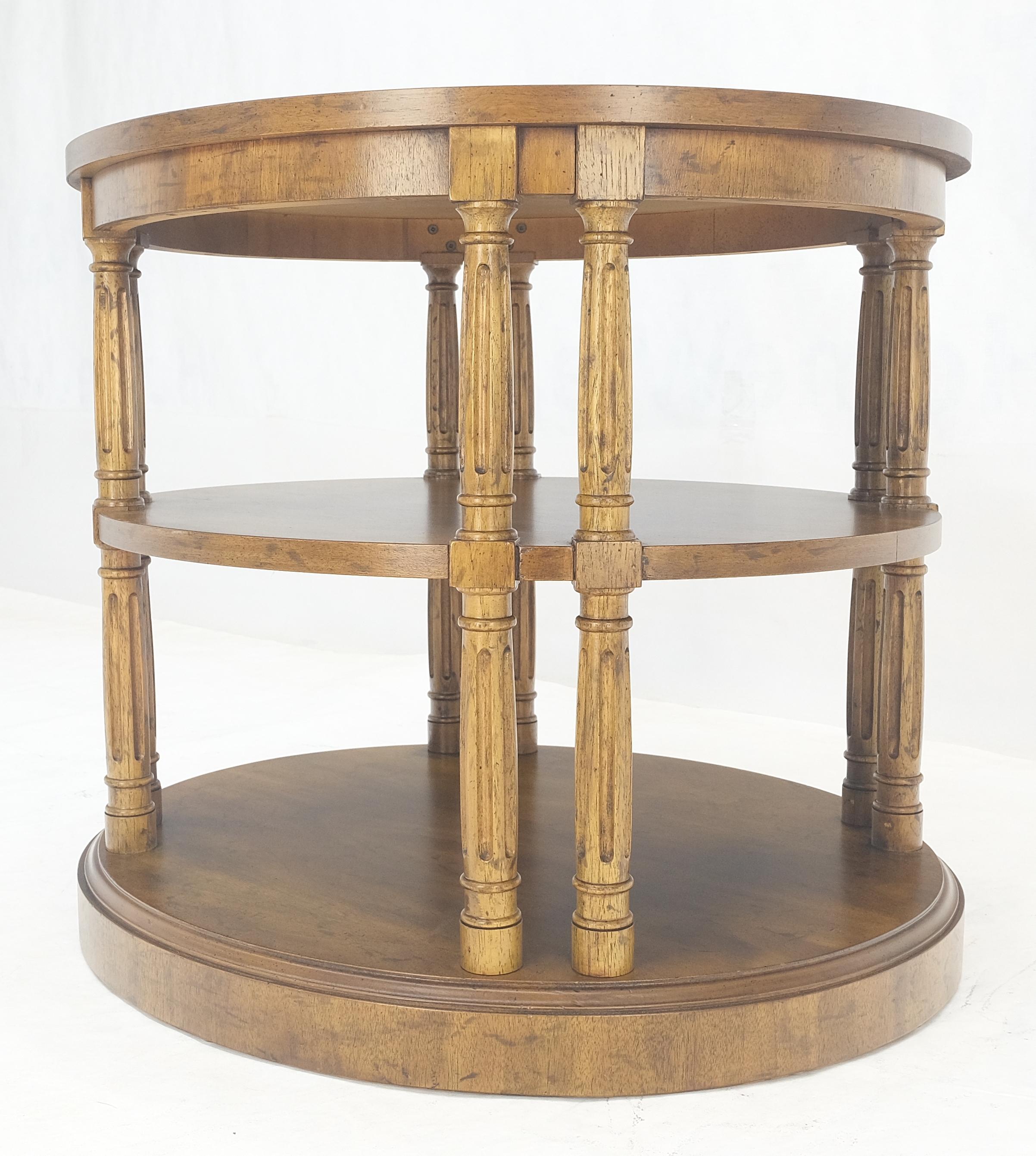 Henredon Oval Burl Walnut 3 Tier Sied End Lamp Table Stand Magazine Shelf MINT For Sale 3