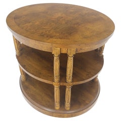 Henredon Oval Burl Walnut 3 Tier Sied End Lamp Table Stand Magazine Shelf MINT