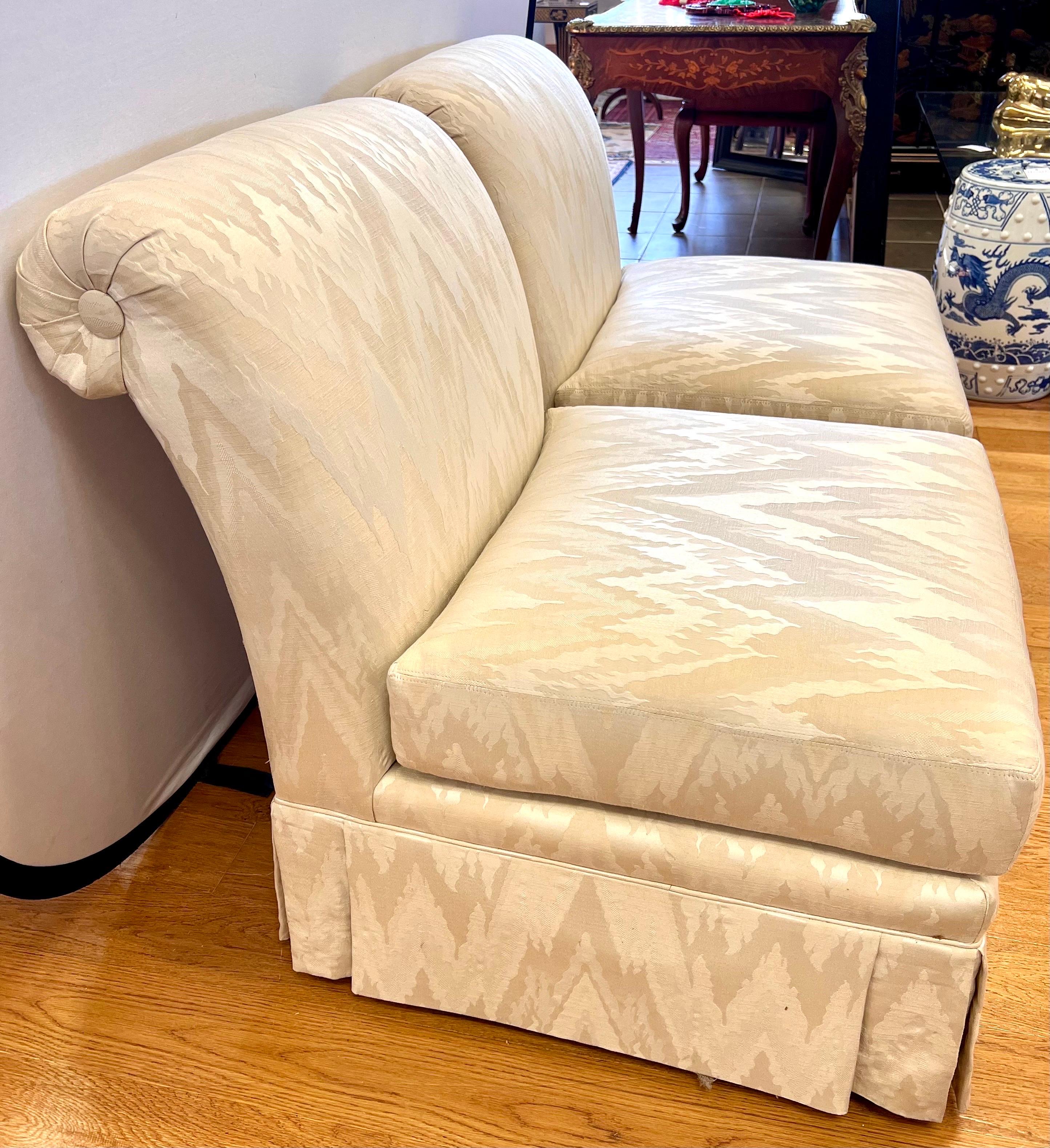 Mid-Century Modern Henredon Pair of Mid Century Upholstered Silk Chevron Slipper Chairs