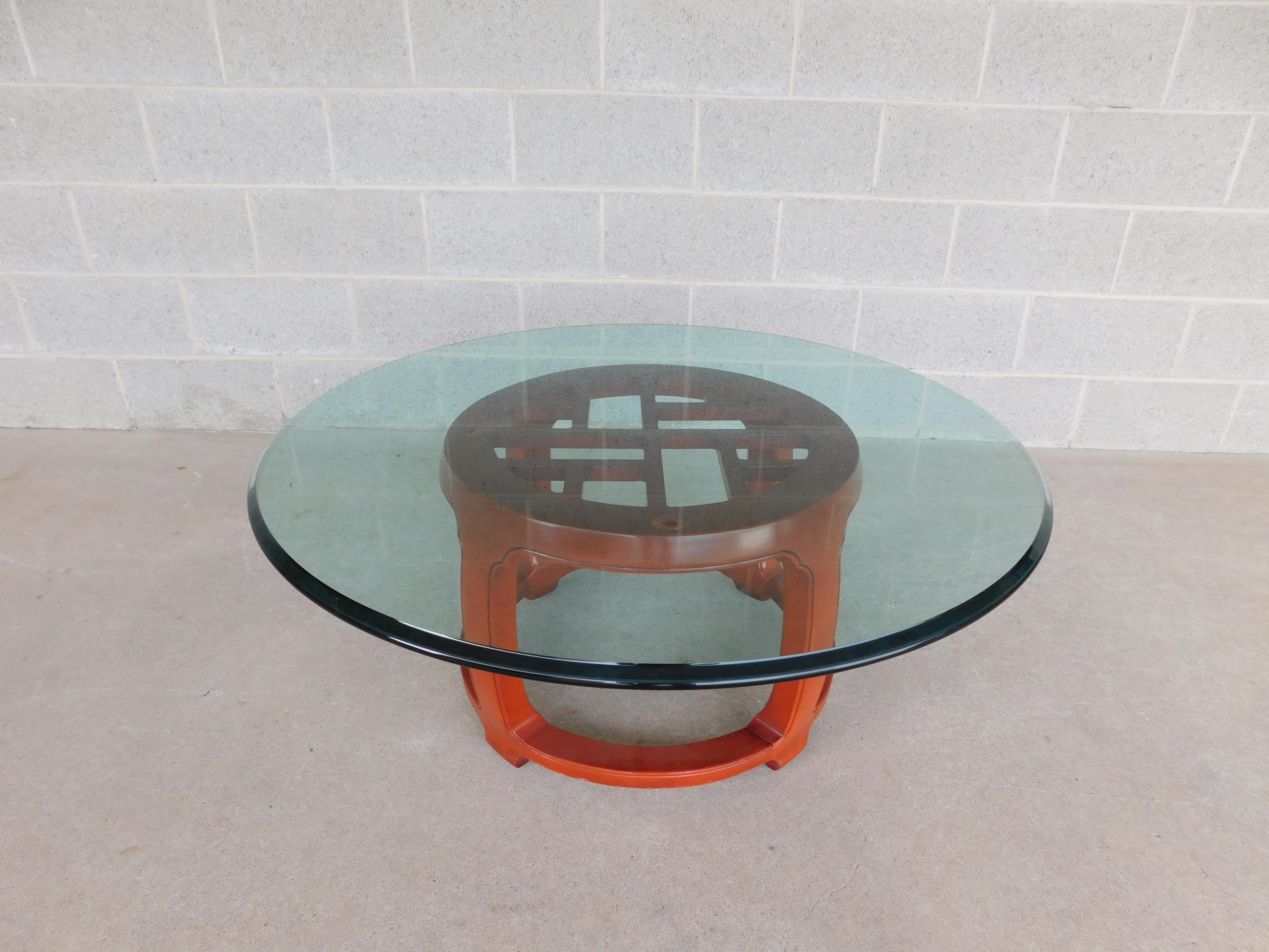 Henredon Pan Asian Collection Lacquered Base Glass Top Cocktail Table 40