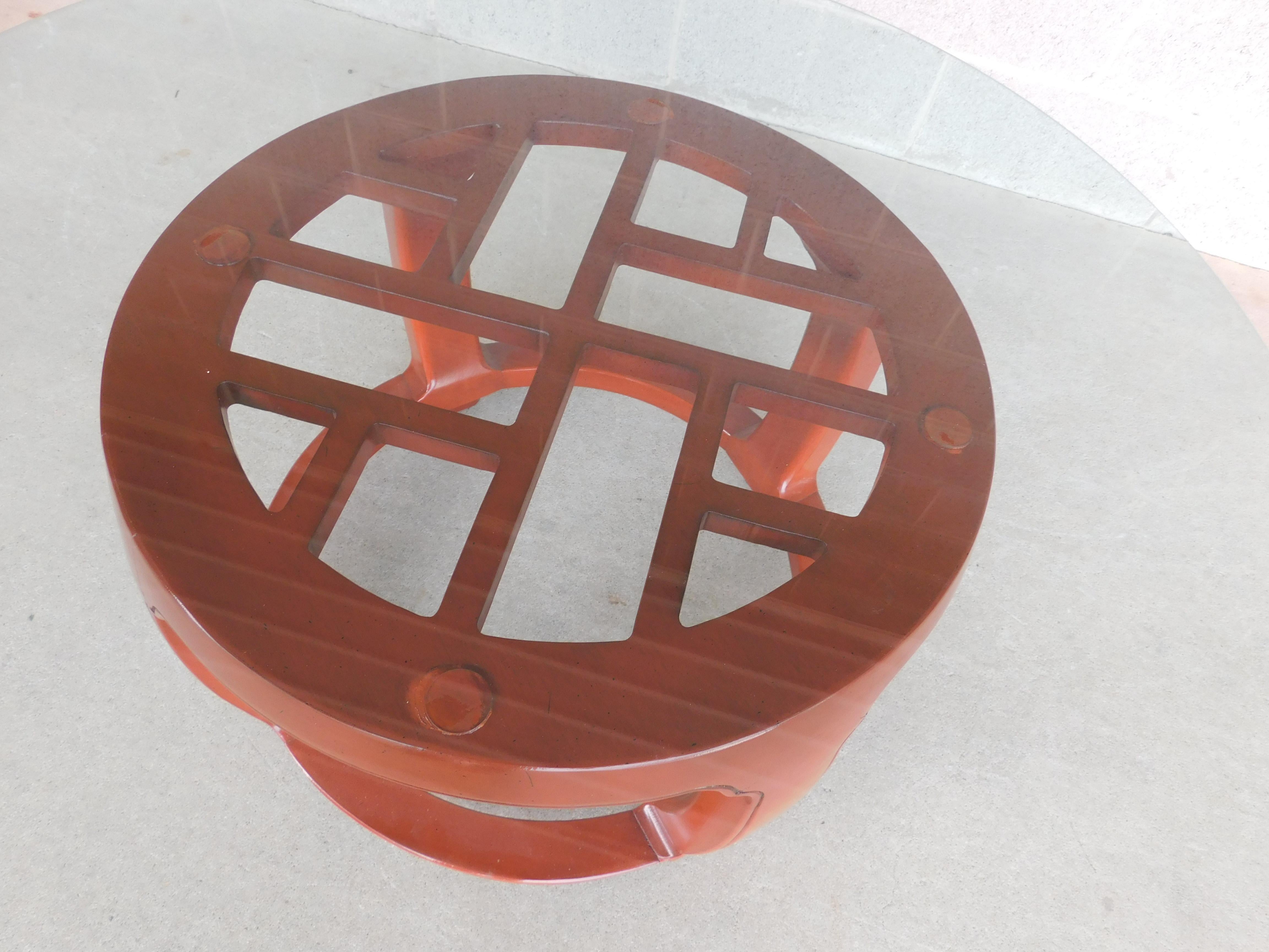20th Century Henredon Pan Asian Collection Lacquered Base Glass Top Cocktail Table 40
