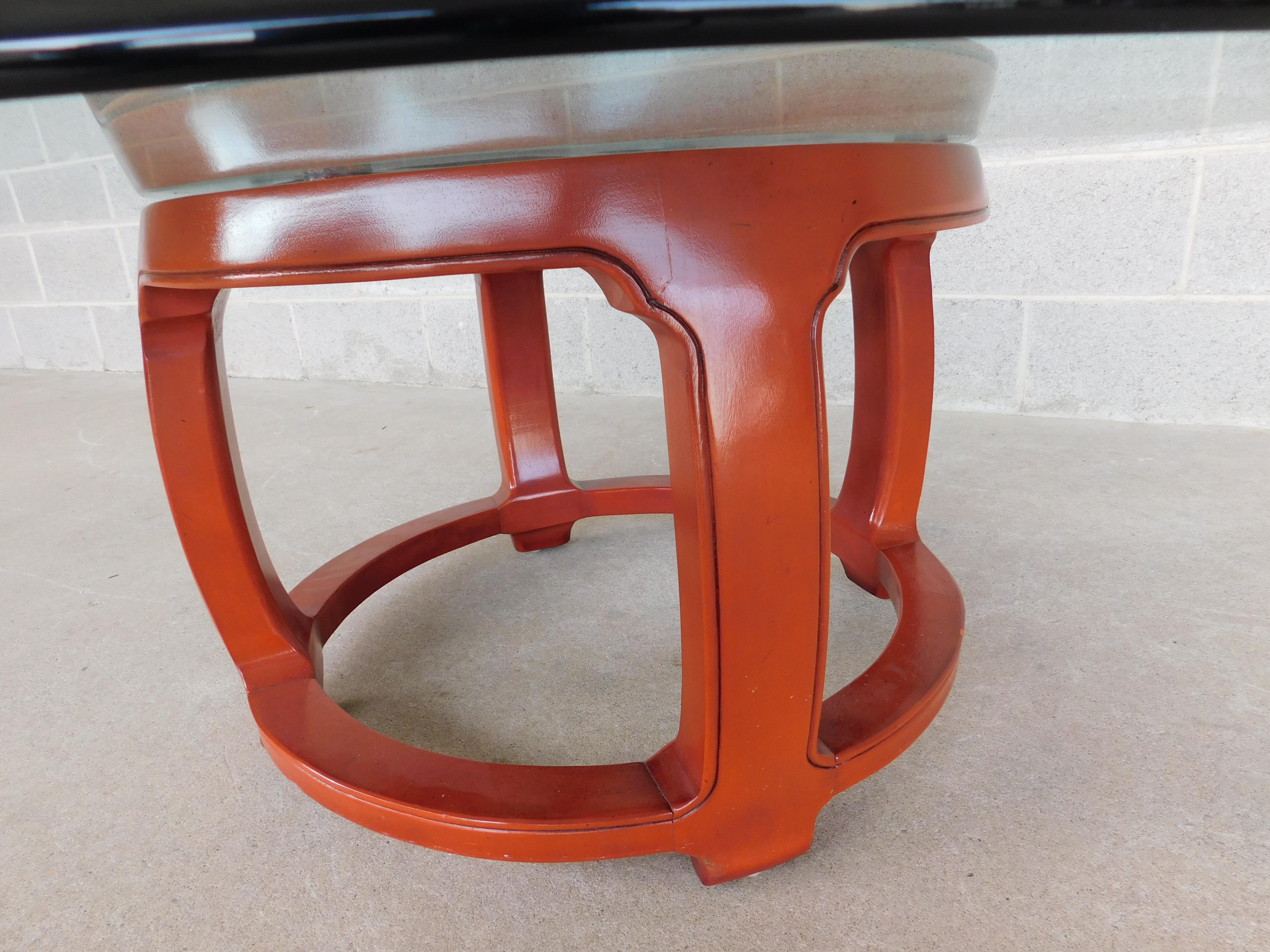 Henredon Pan Asian Collection Lacquered Base Glass Top Cocktail Table 40