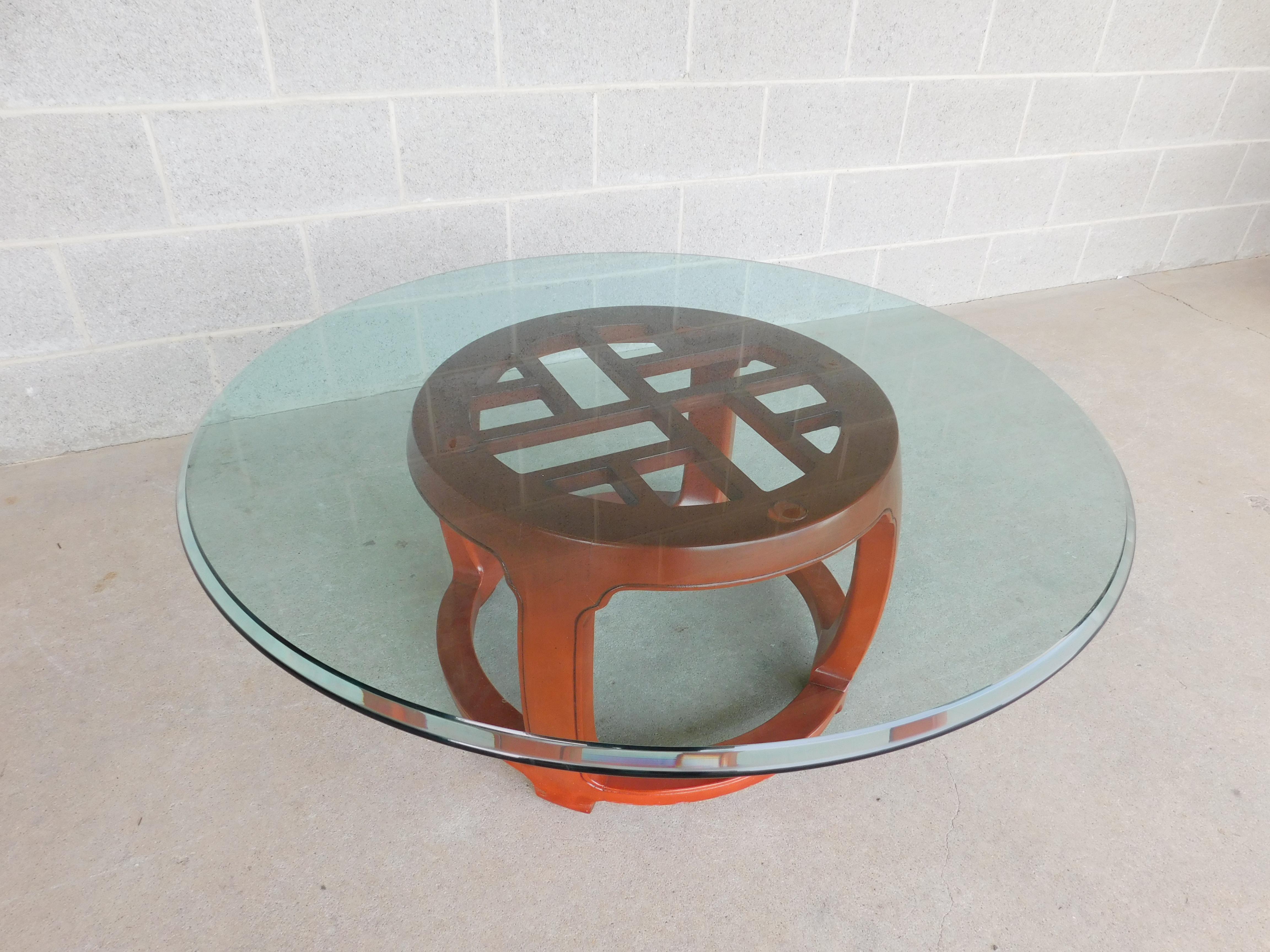Henredon Pan Asian Collection Lacquered Base Glass Top Cocktail Table 40