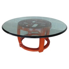 Henredon Pan Asian Collection Lacquered Base Glass Top Cocktail Table 40"w
