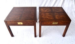 Henredon Parquetry Top Burl Walnut Campaign End Tables