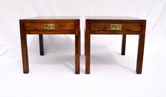 Henredon Parquetry Top Burl Walnut Campaign End Tables