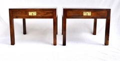 Henredon Parquetry Top Burl Walnut Campaign End Tables