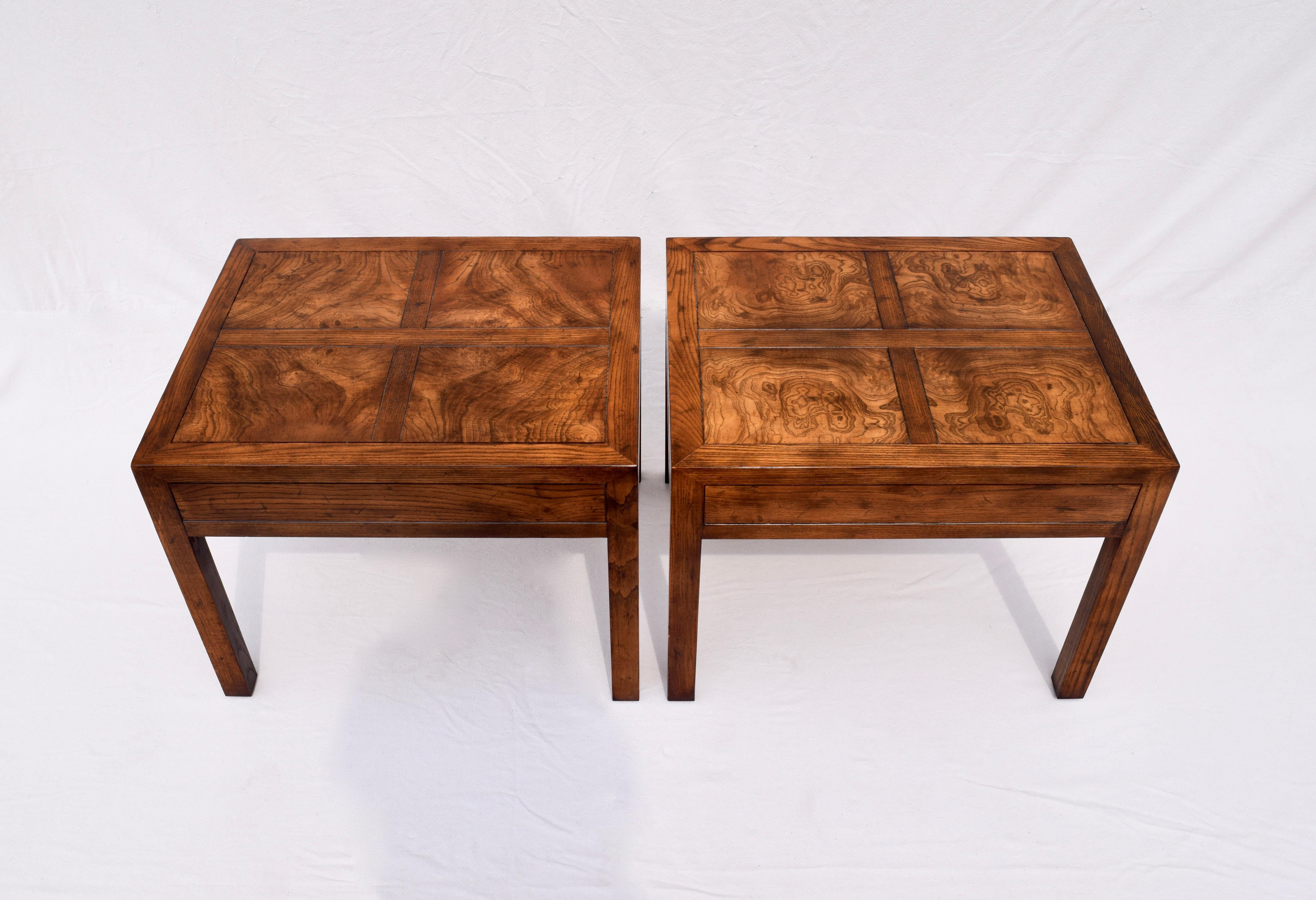 Henredon Parquetry Top Burl Walnut Campaign End Tables In Excellent Condition In Southampton, NJ