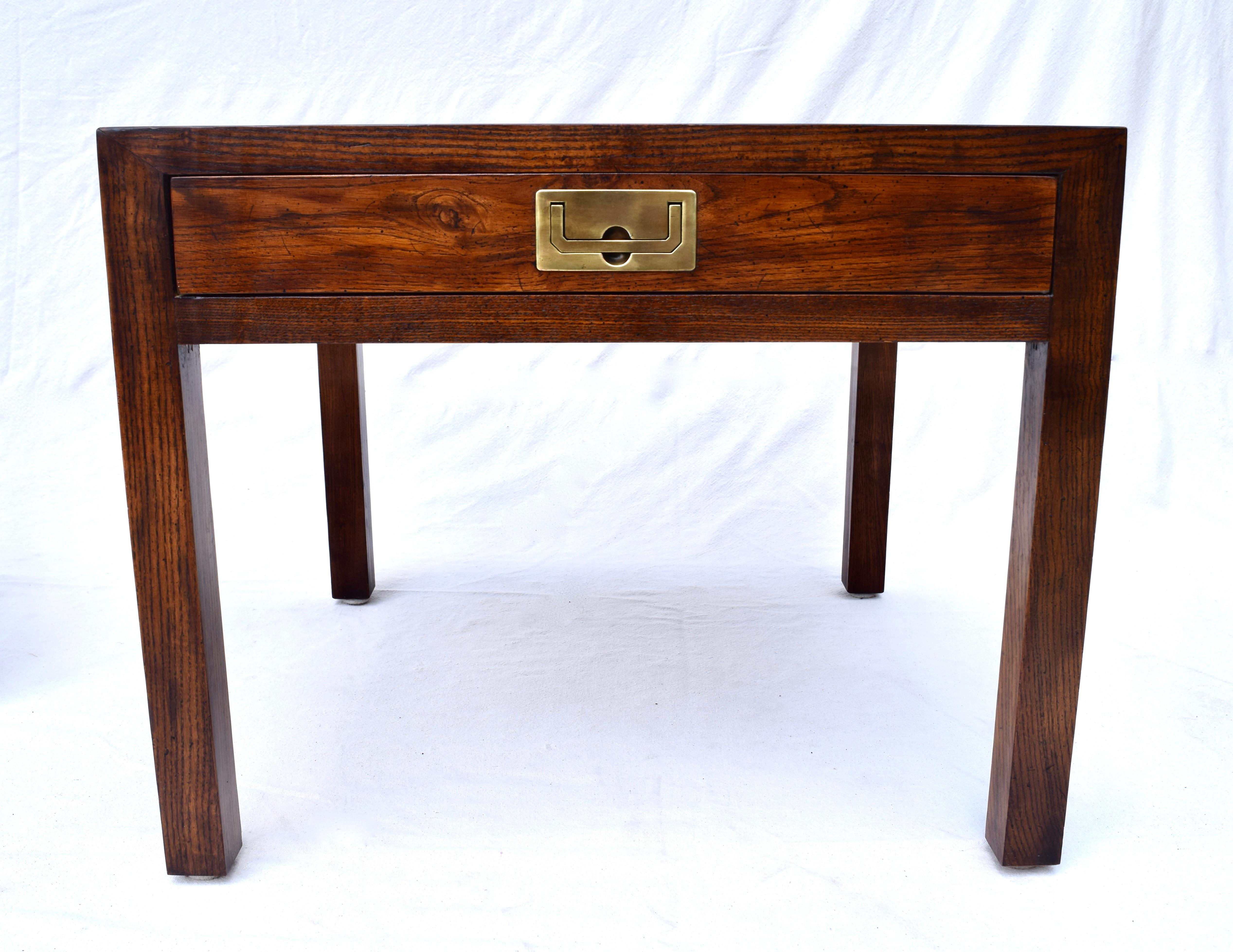 Henredon Parquetry Top Burl Walnut Campaign End Tables In Excellent Condition In Southampton, NJ