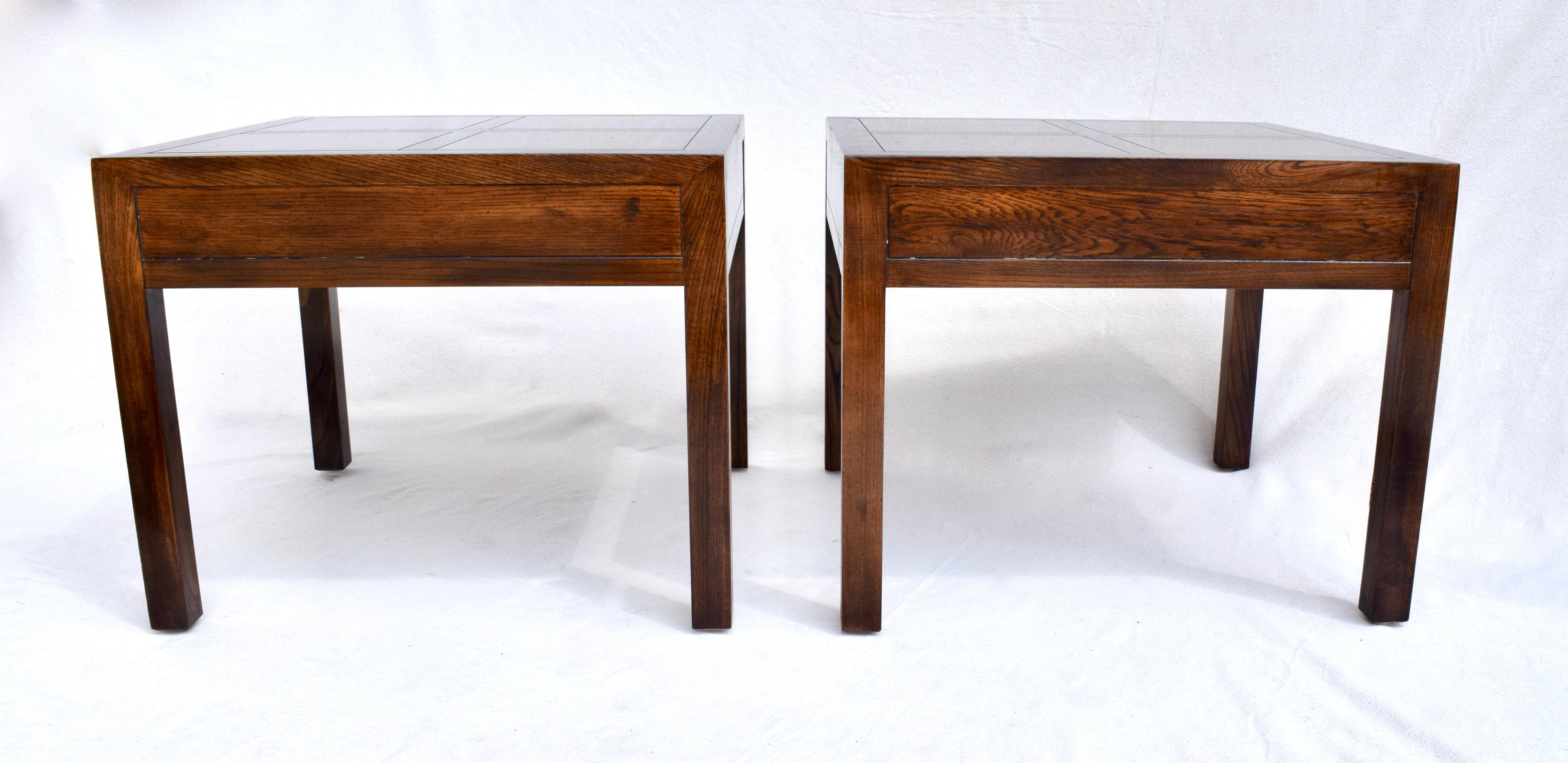 Henredon Parquetry Top Burl Walnut Campaign End Tables In Excellent Condition In Southampton, NJ