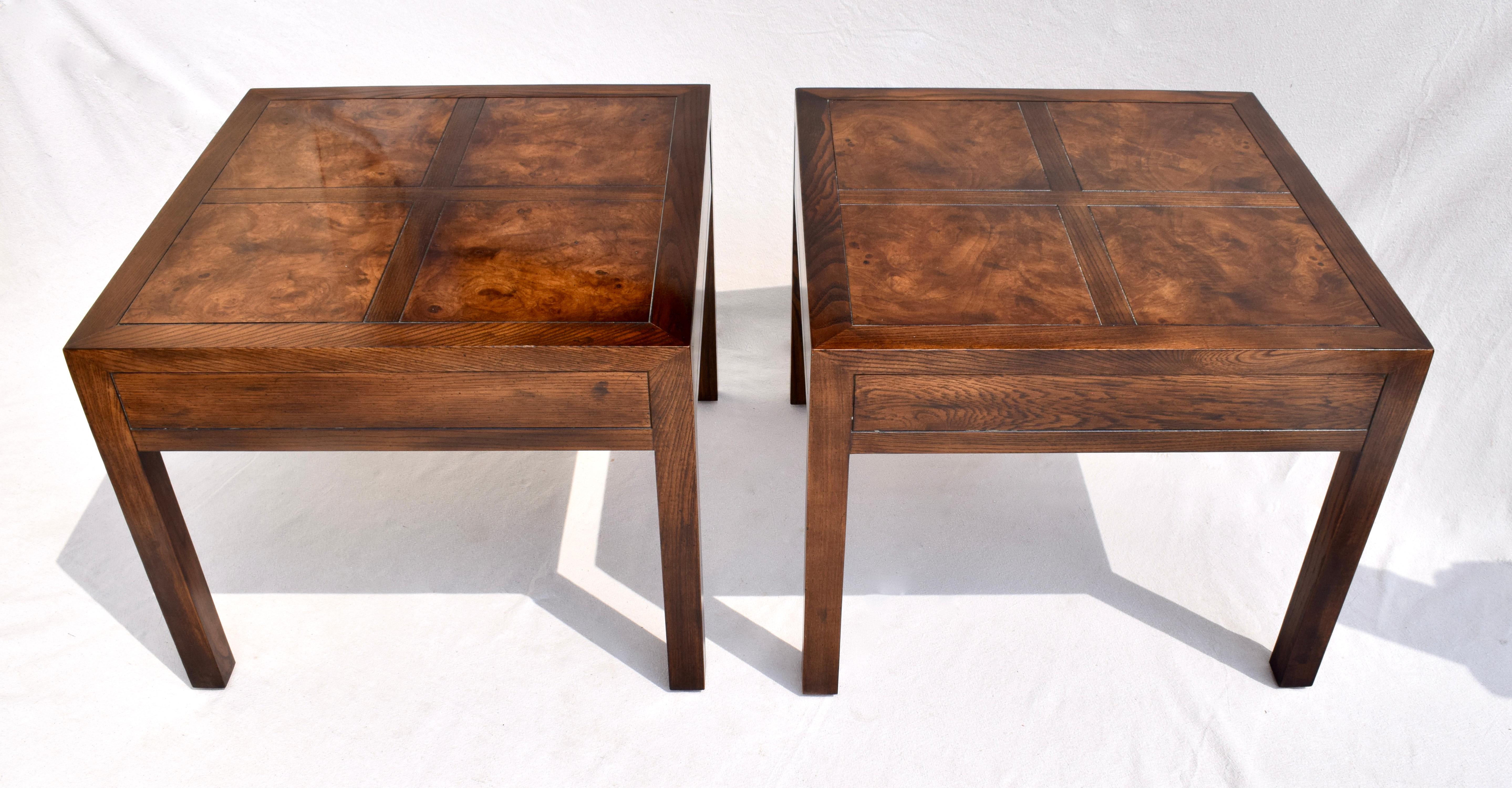 20th Century Henredon Parquetry Top Burl Walnut Campaign End Tables