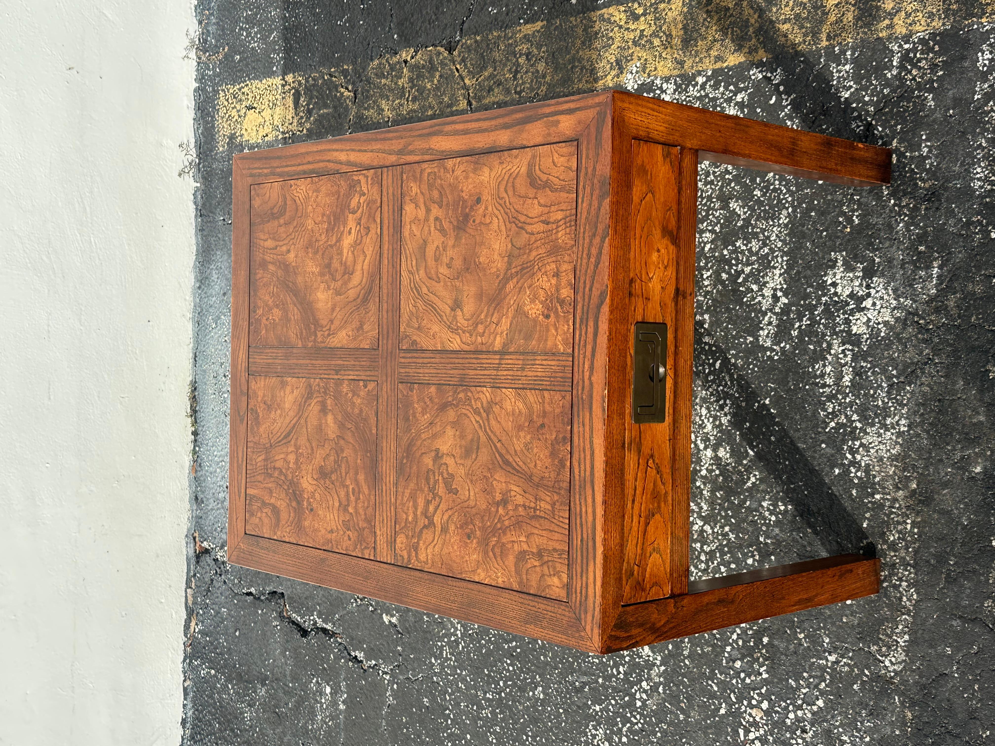 Henredon Parquetry Top Burl Walnut Campaign End Tables, Set of 2 For Sale 3