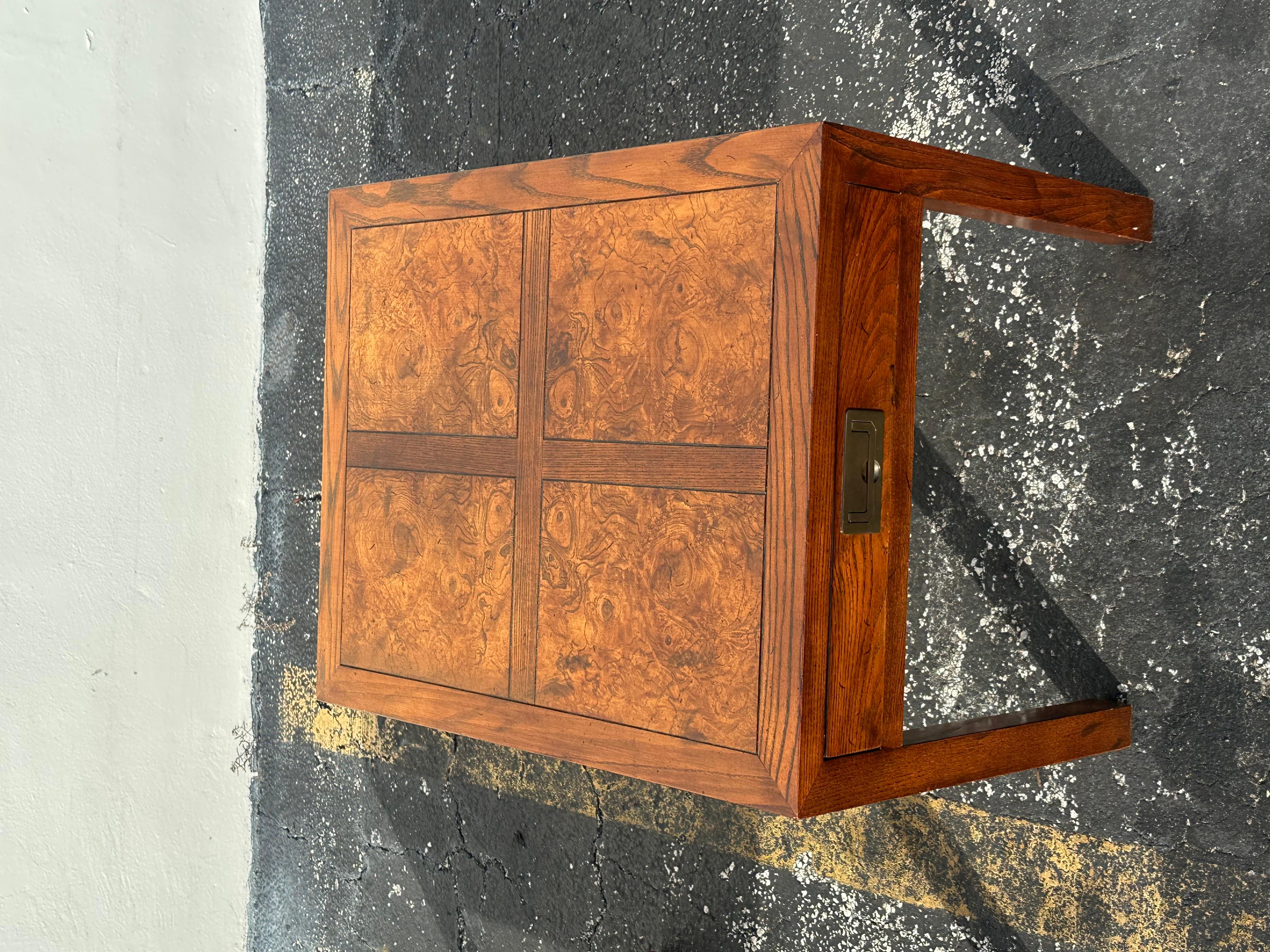 Henredon Parquetry Top Burl Walnut Campaign End Tables, Set of 2 For Sale 2