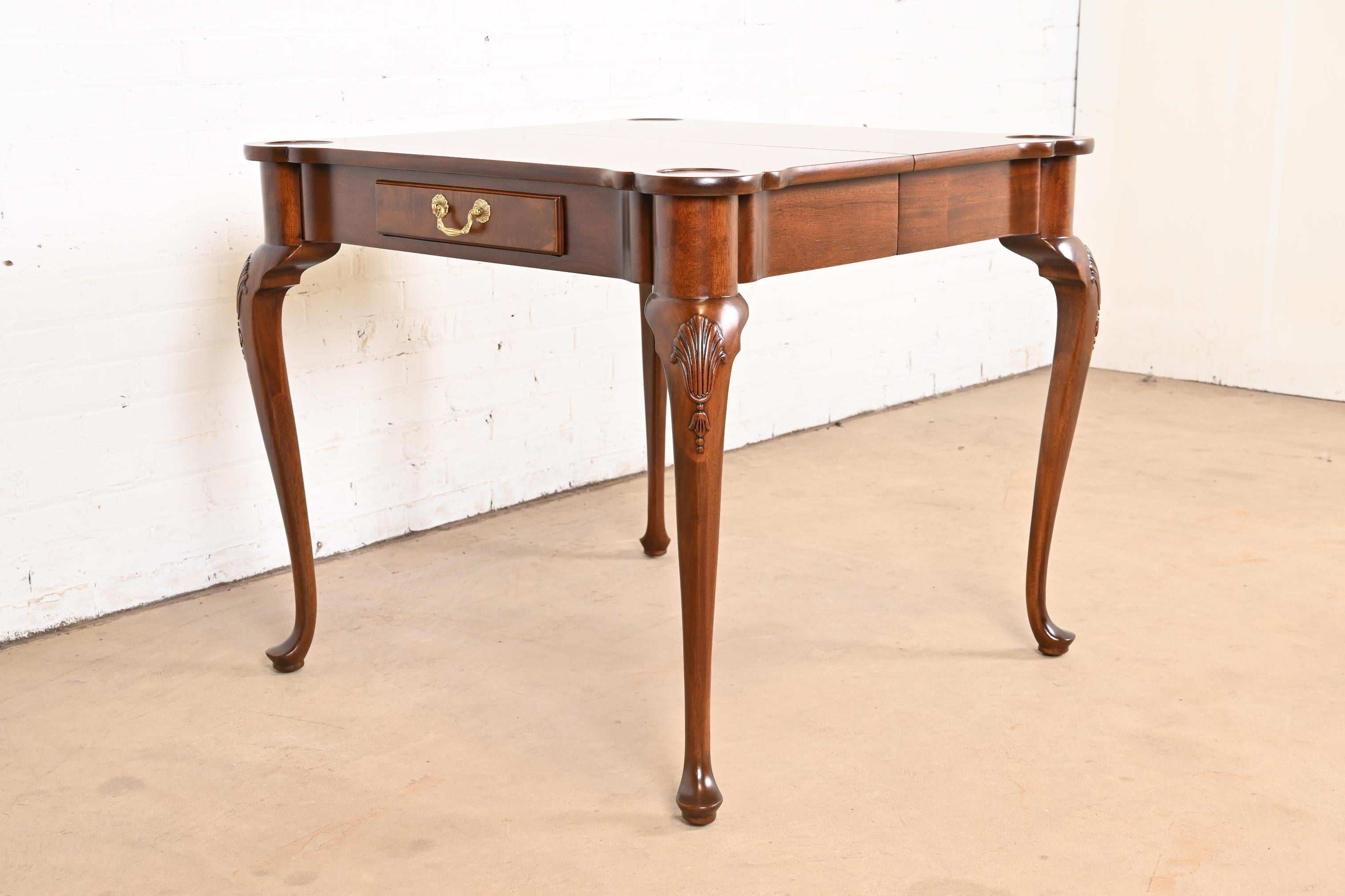 Brass Henredon Queen Anne Carved Mahogany Breakfast Table or Game Table, Refinished For Sale