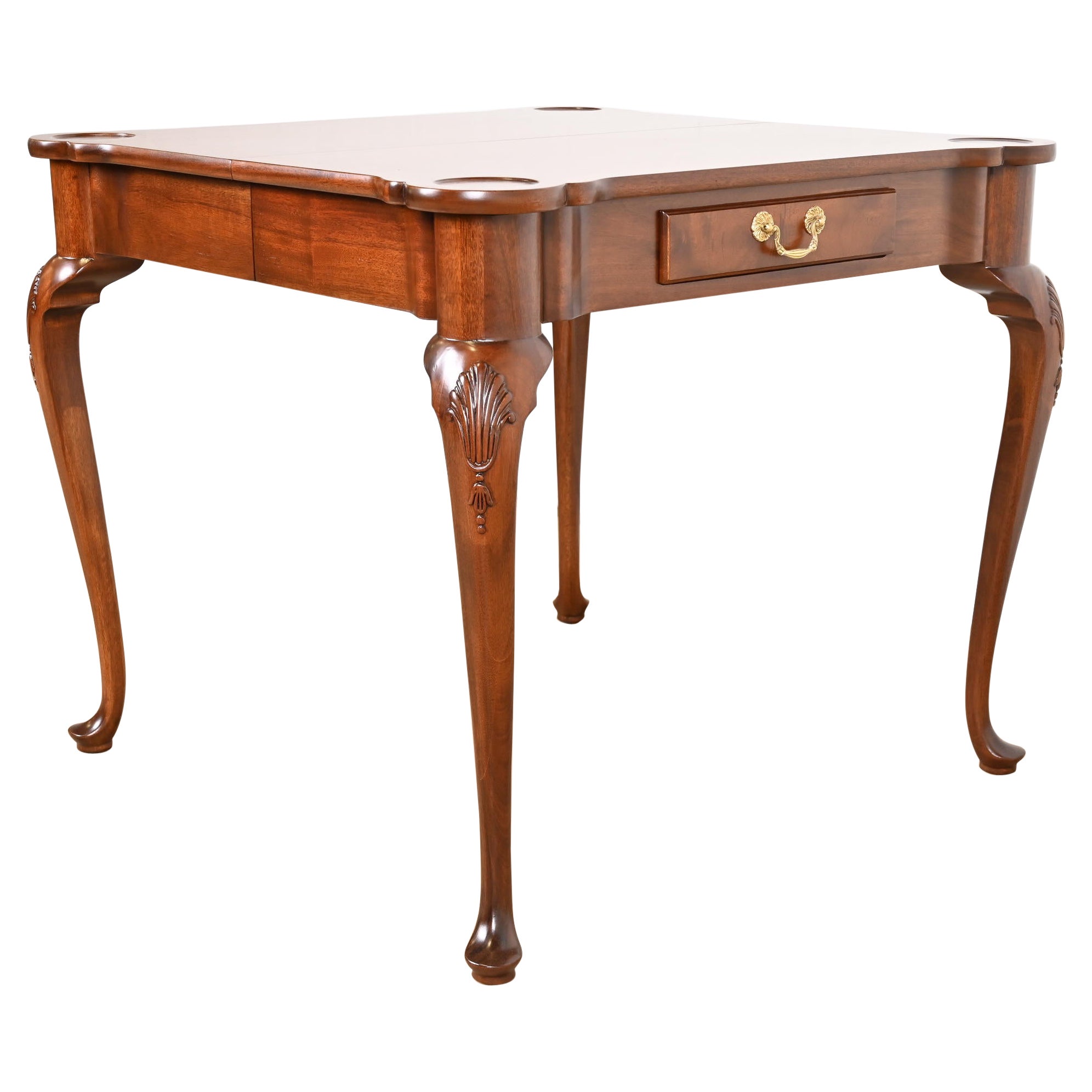 Henredon Queen Anne Carved Mahogany Breakfast Table or Game Table, Refinished