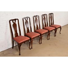 Henredon Queen Anne Solid Mahogany Dining Chairs, Set of Five