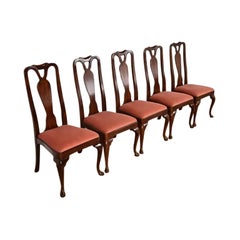 Henredon Queen Anne Solid Mahogany Dining Chairs, Set of Five