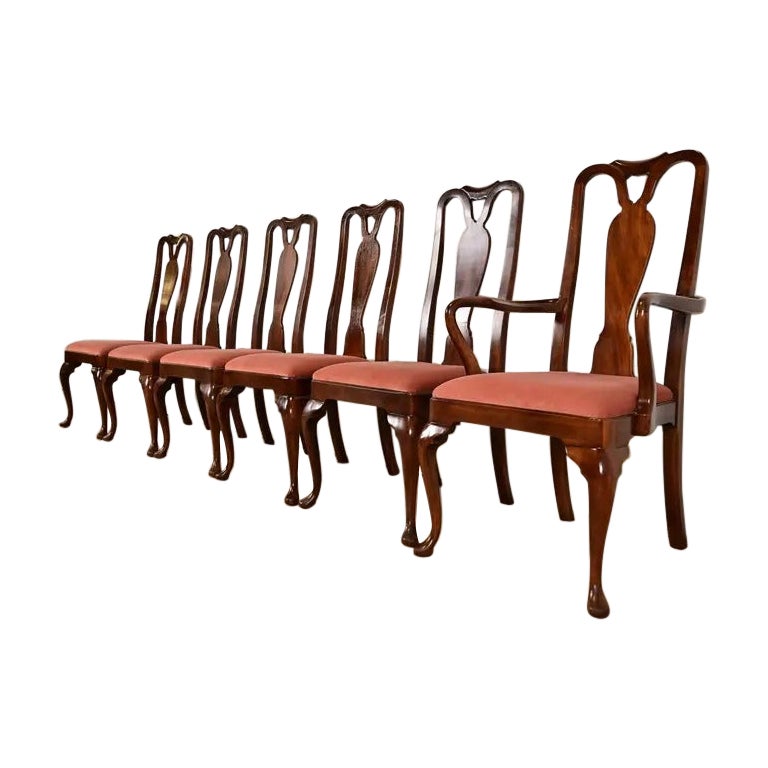 Henredon Queen Anne Solid Mahogany Dining Chairs, Set of Six