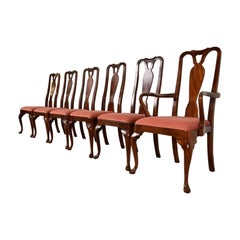 Henredon Queen Anne Solid Mahogany Dining Chairs, Set of Six