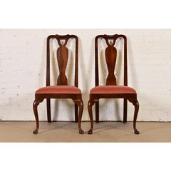 Henredon Queen Anne Solid Mahogany Side Chairs or Dining Chairs, Pair