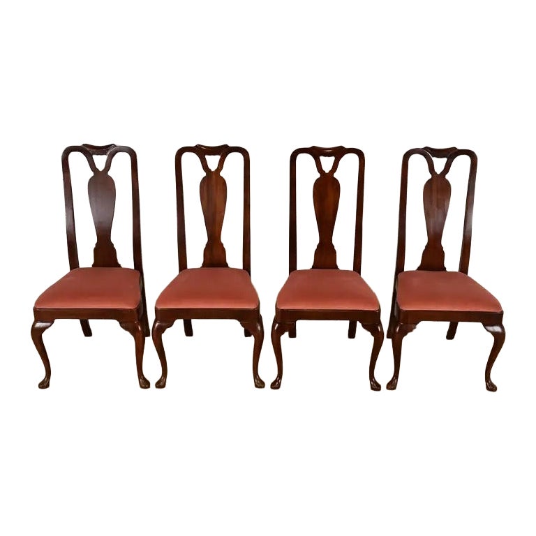 Henredon Queen Anne Solid Mahogany Side Chairs or Dining Chairs, Set of Four