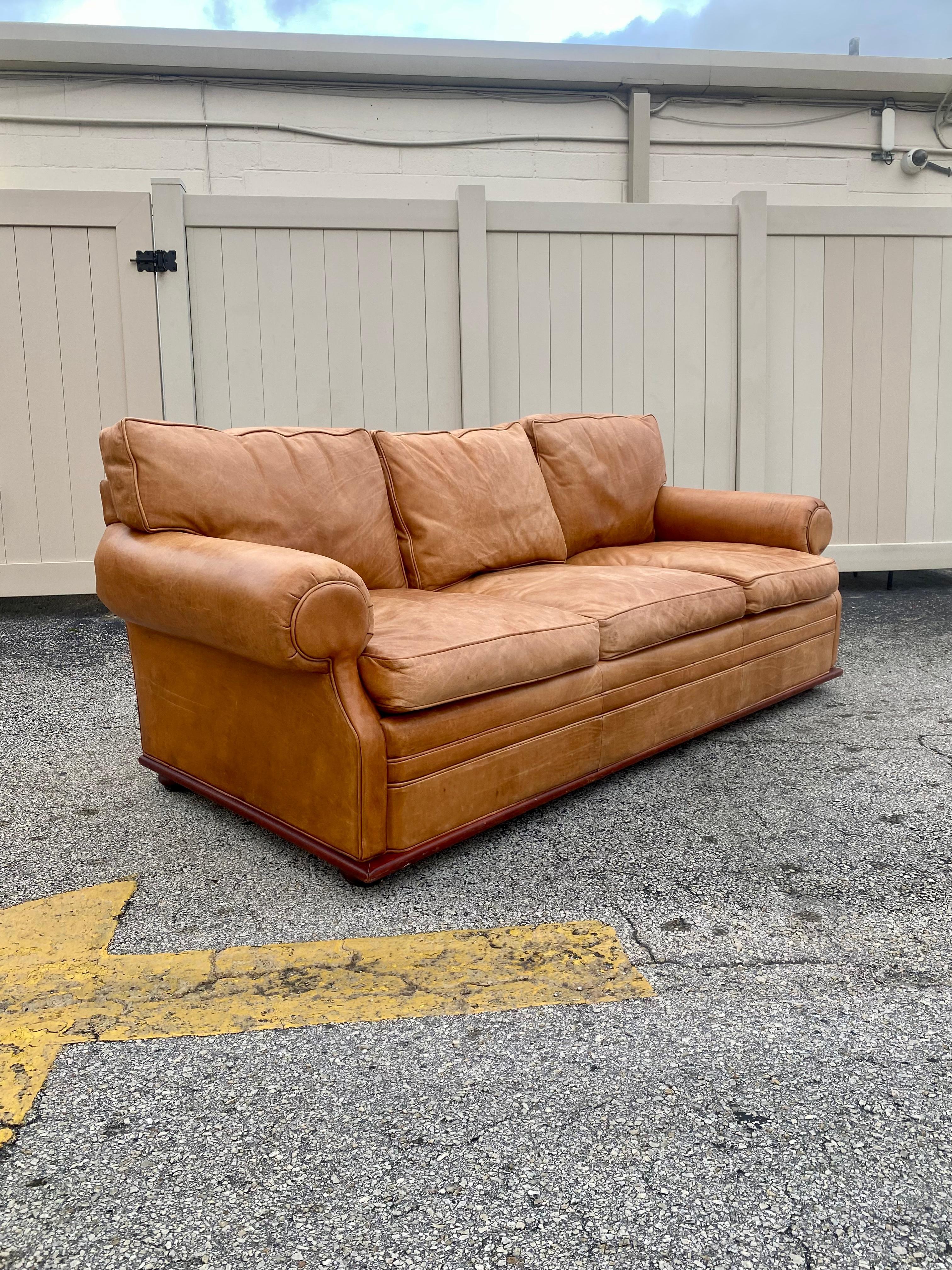 Henredon Ralph Lauren Saddle Leather Sofa For Sale 2