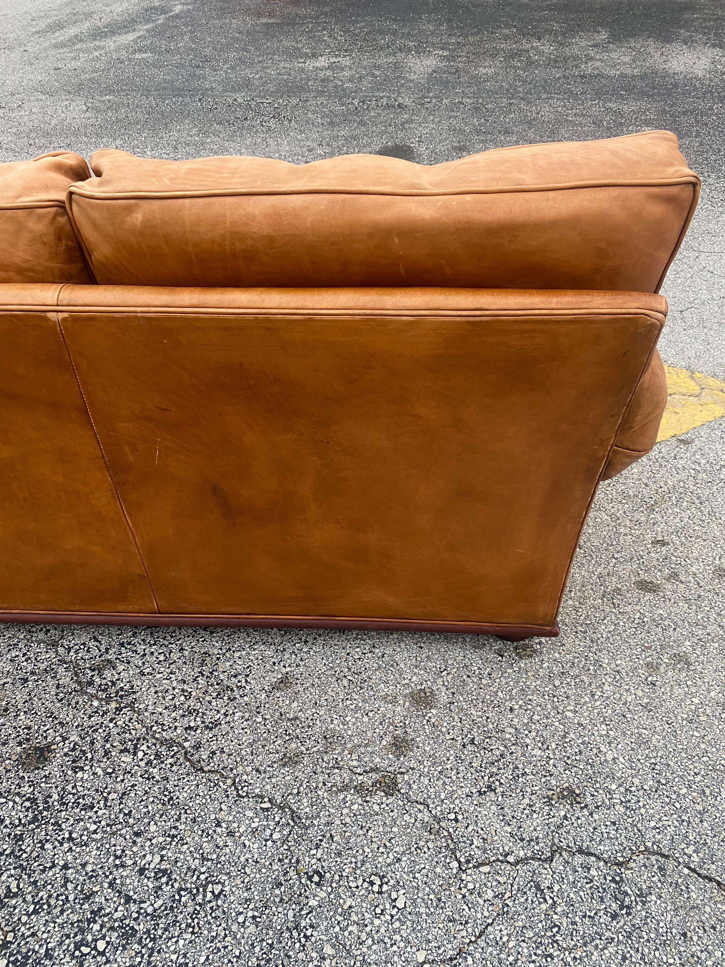 Henredon Ralph Lauren Saddle Leather Sofa For Sale 4