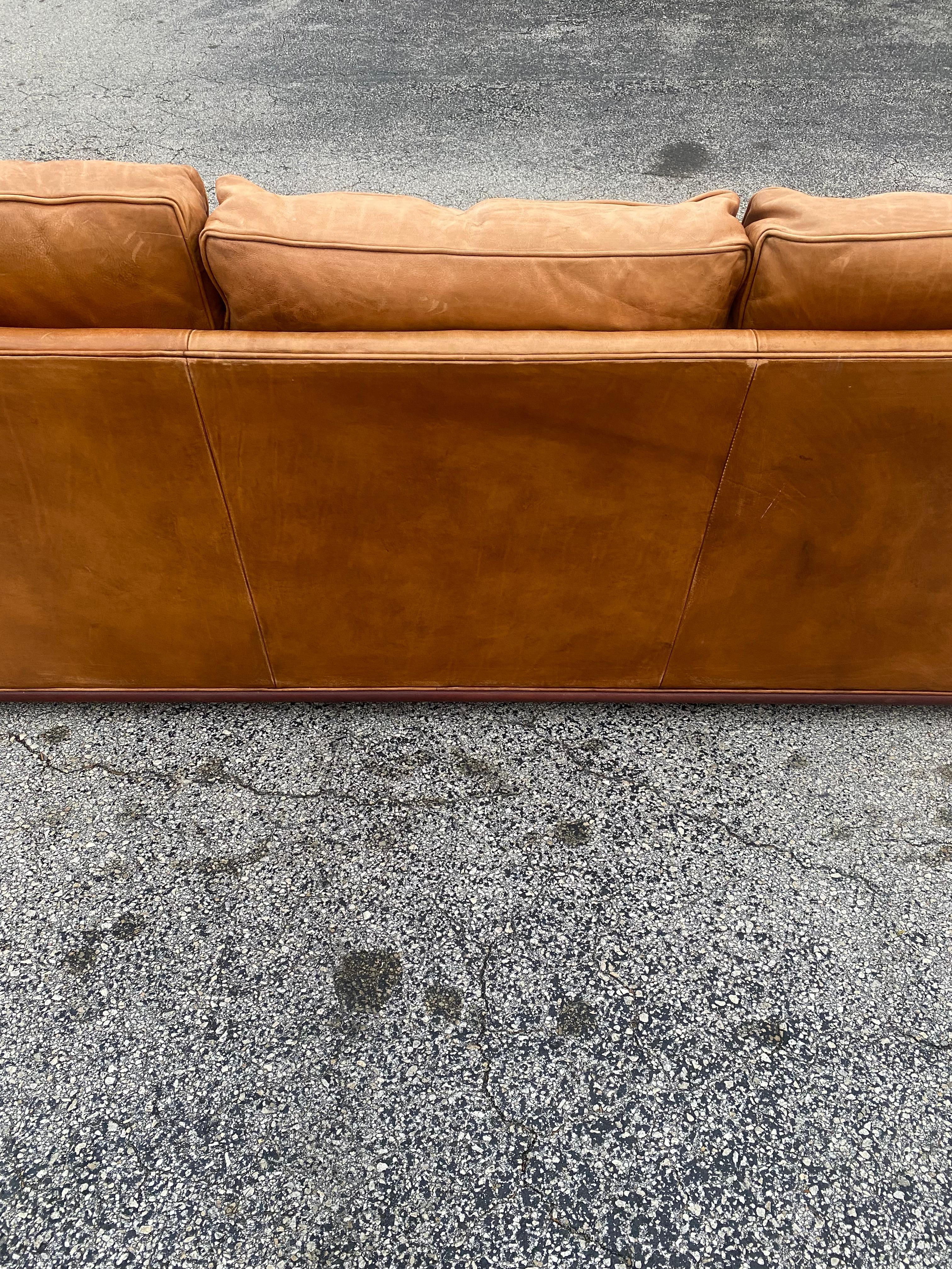 Henredon Ralph Lauren Saddle Leather Sofa For Sale 3